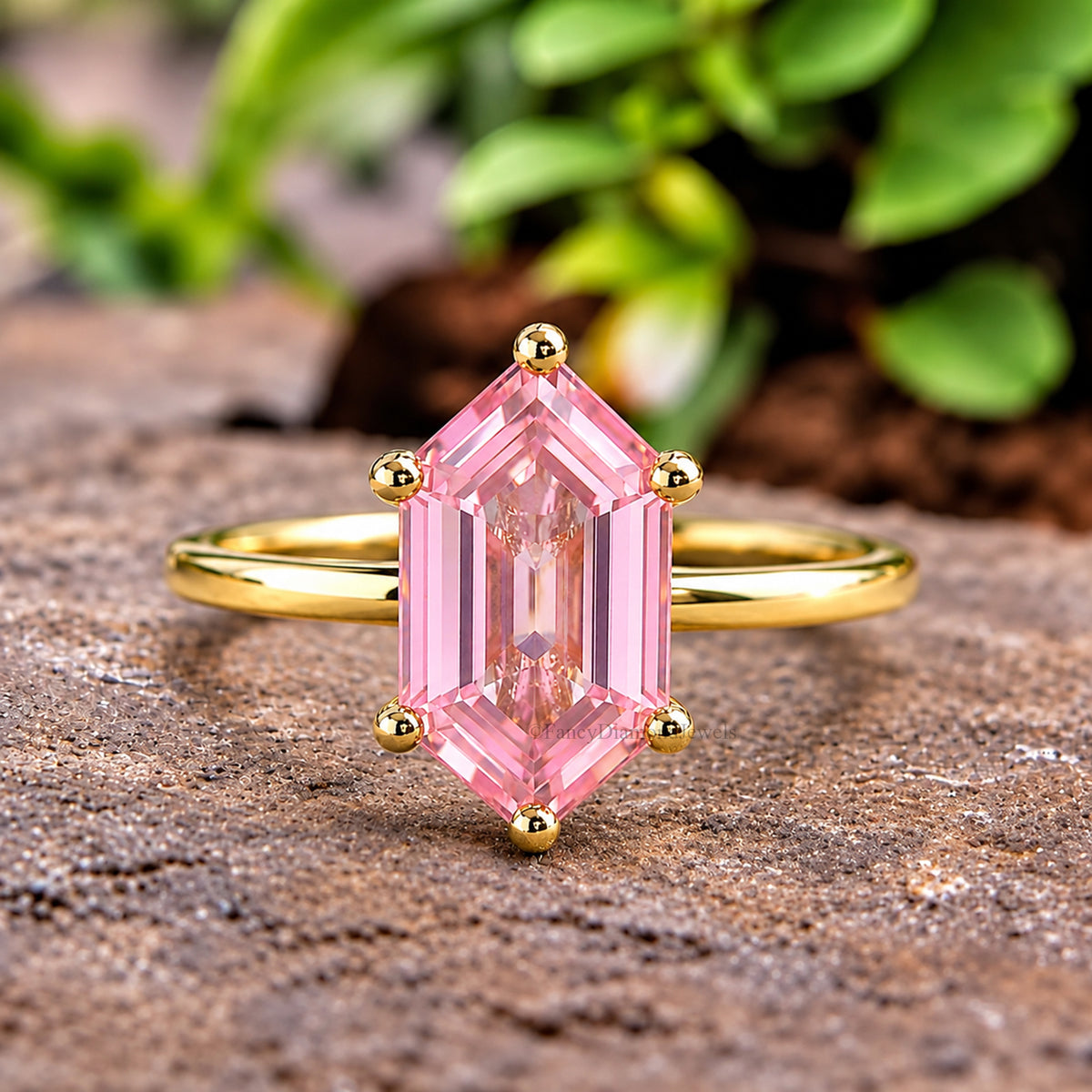 Hexagon Pink Tourmaline engagement ring 8mm 10mm 11mm 13mm 14mm stone ring Simulant Hexagon Solitaire ring Silver ring Gift for her FD355