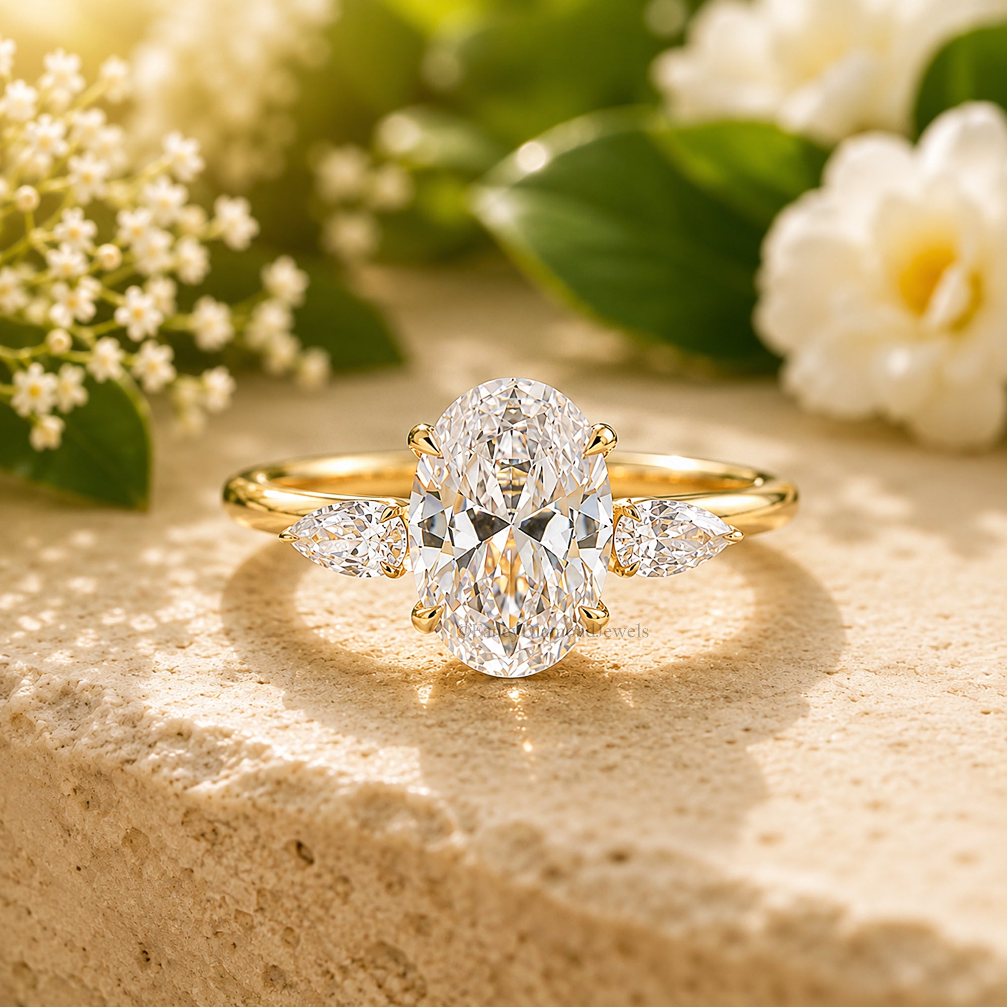 Oval Cut Engagement Ring With Pear Side Stone, Three Stone CZ Wedding Ring, Travel Ring, Classic Promise Ring, Dainty Anniversary Gift FD575