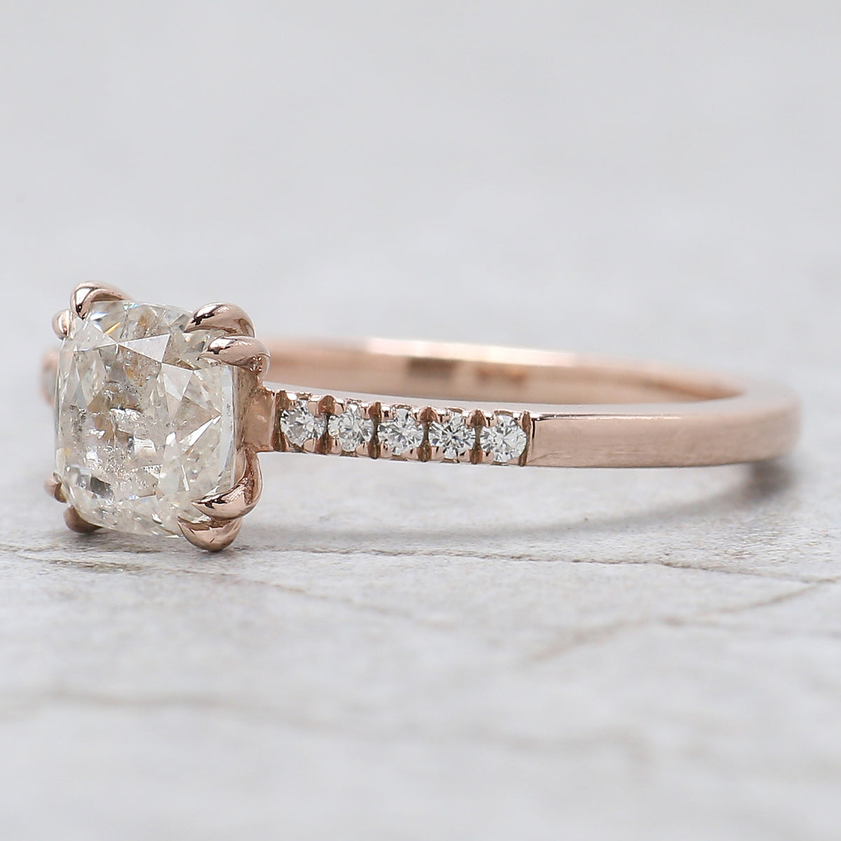 Cushion Cut Salt And Pepper Diamond Ring 1.21 Ct 5.97 MM Cushion Diamond Ring 14K Rose Gold Silver Engagement Ring Gift For Her QL2583