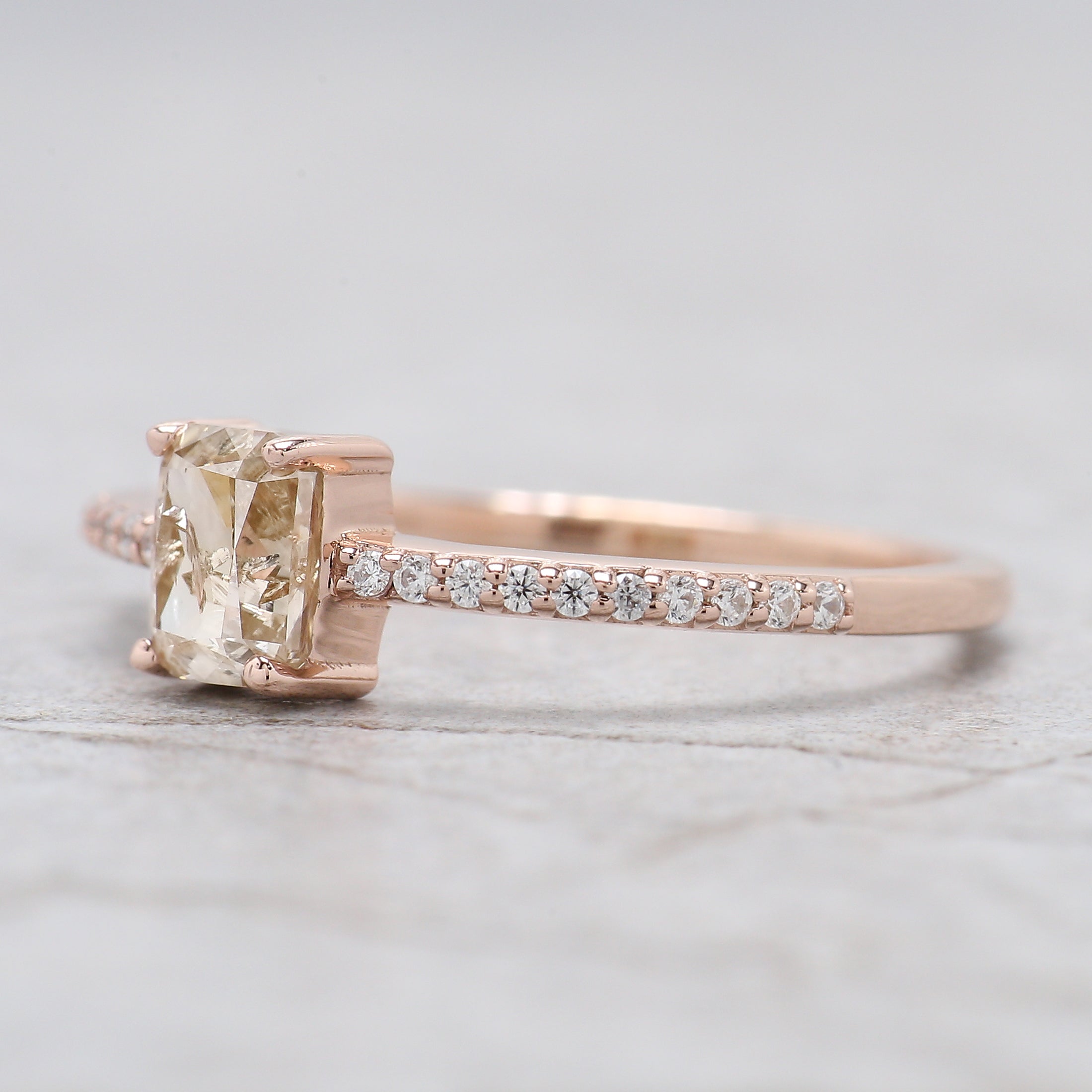 Cushion Shape Brown Color Diamond Ring 0.71 Ct 5.40 MM Cushion Diamond Ring 14K Solid Rose Gold Silver Engagement Ring Gift For Her QN7465