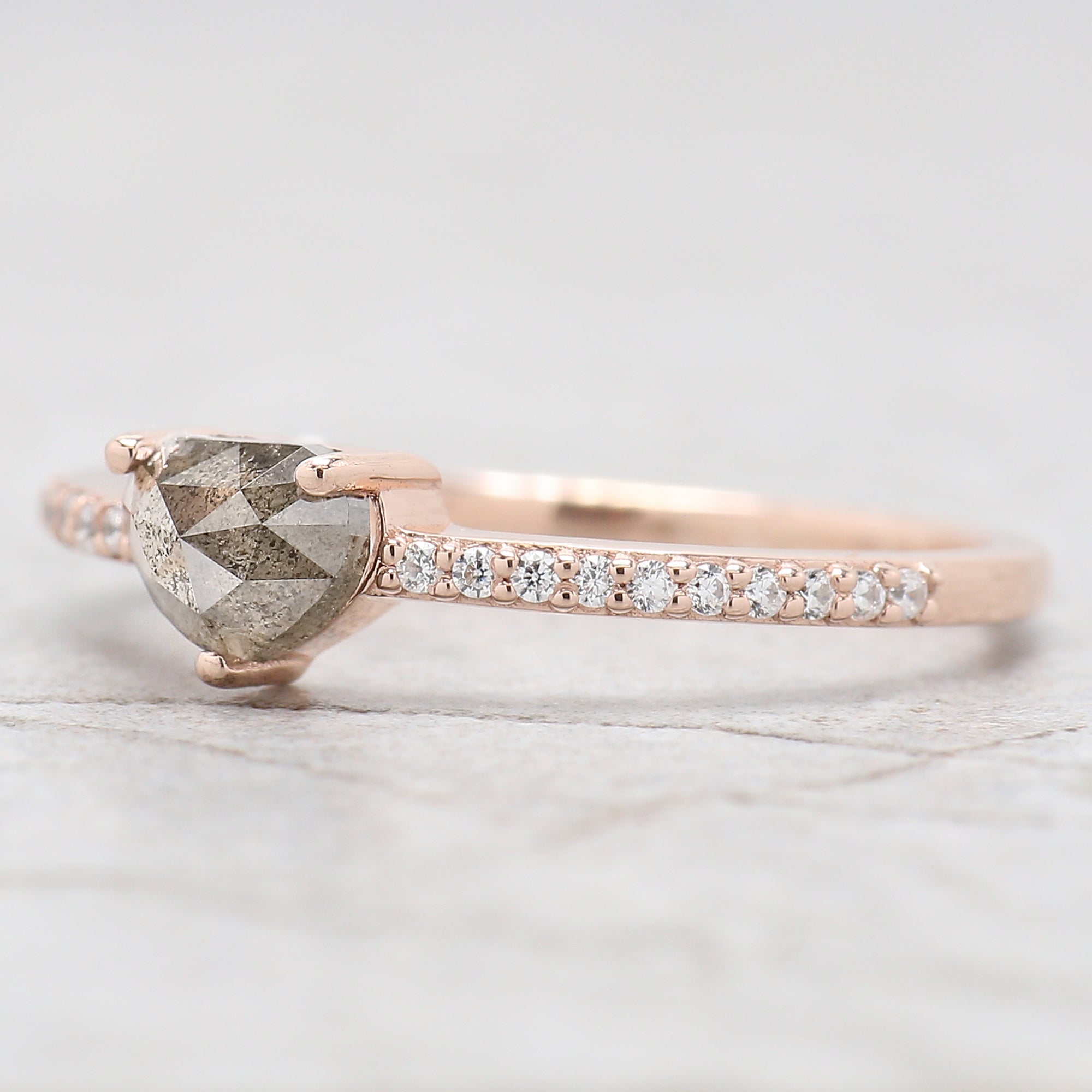 Heart Salt And Pepper Diamond Ring 0.60 Ct 4.46 MM Heart Shape Diamond Ring 14K Solid Rose Gold Silver Engagement Ring Gift For Her QL6552