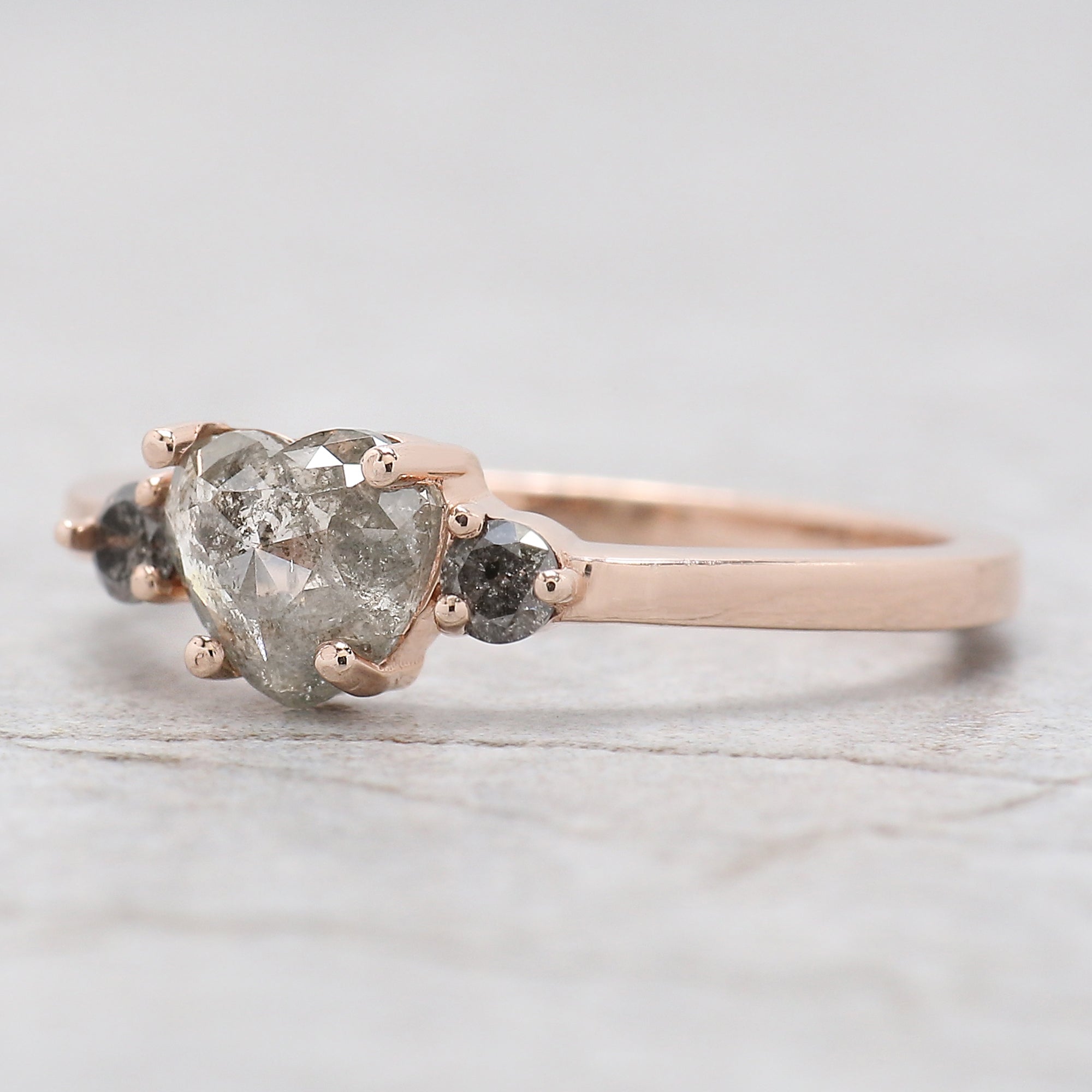 Heart Salt And Pepper Diamond Ring 0.69 Ct 5.60 MM Heart Shape Diamond Ring 14K Solid Rose Gold Silver Engagement Ring Gift For Her QL1624