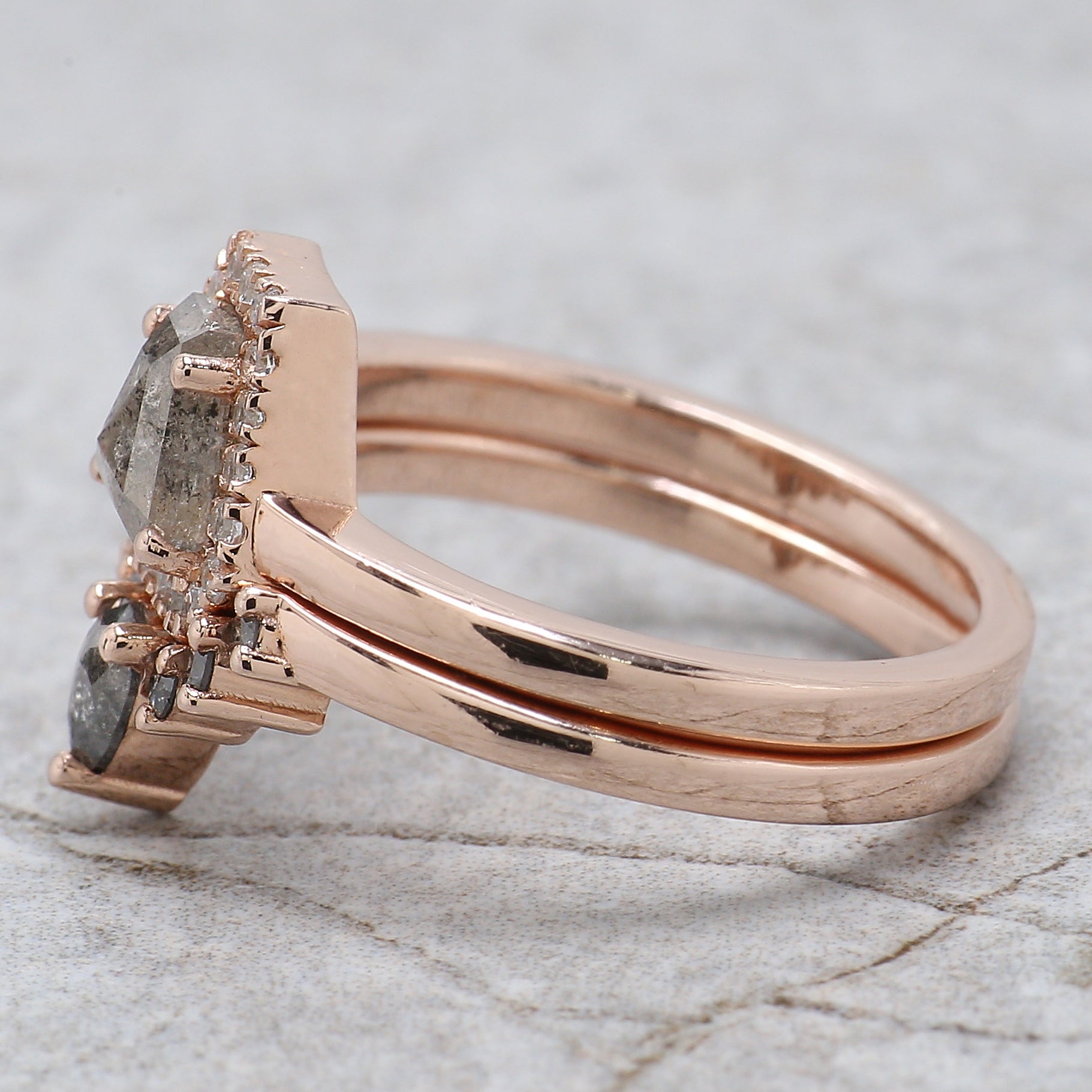 Coffin Cut Salt And Pepper Diamond Ring 0.78 Ct 5.70 MM Coffin Diamond Ring 14K Solid Rose Gold Silver Engagement Ring Gift For Her QL8907