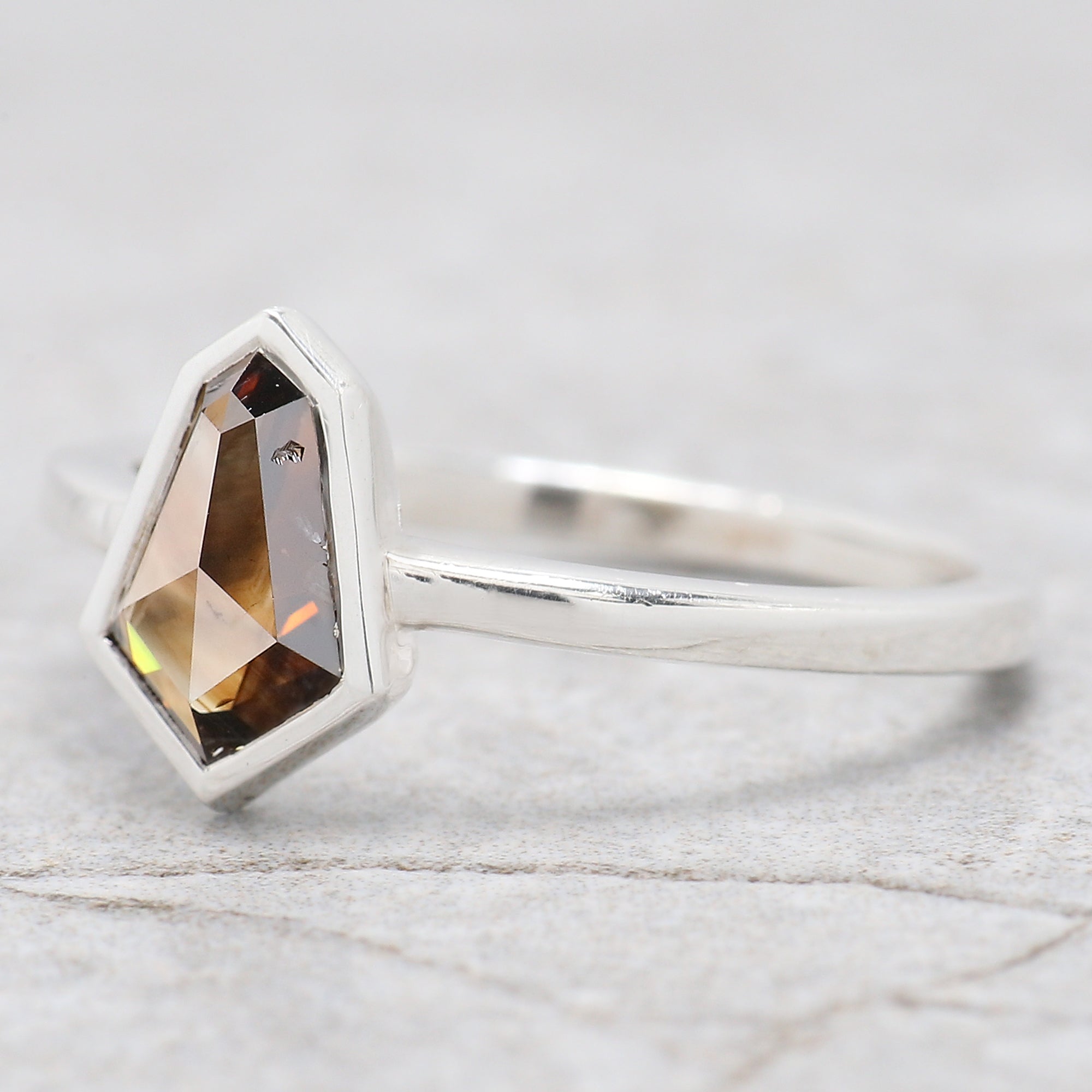 Shield Brown Color Diamond Ring 0.95 Ct 8.55 MM Shield Cut Diamond Ring 14K Solid White Gold Silver Engagement Ring Gift For Her QL1828