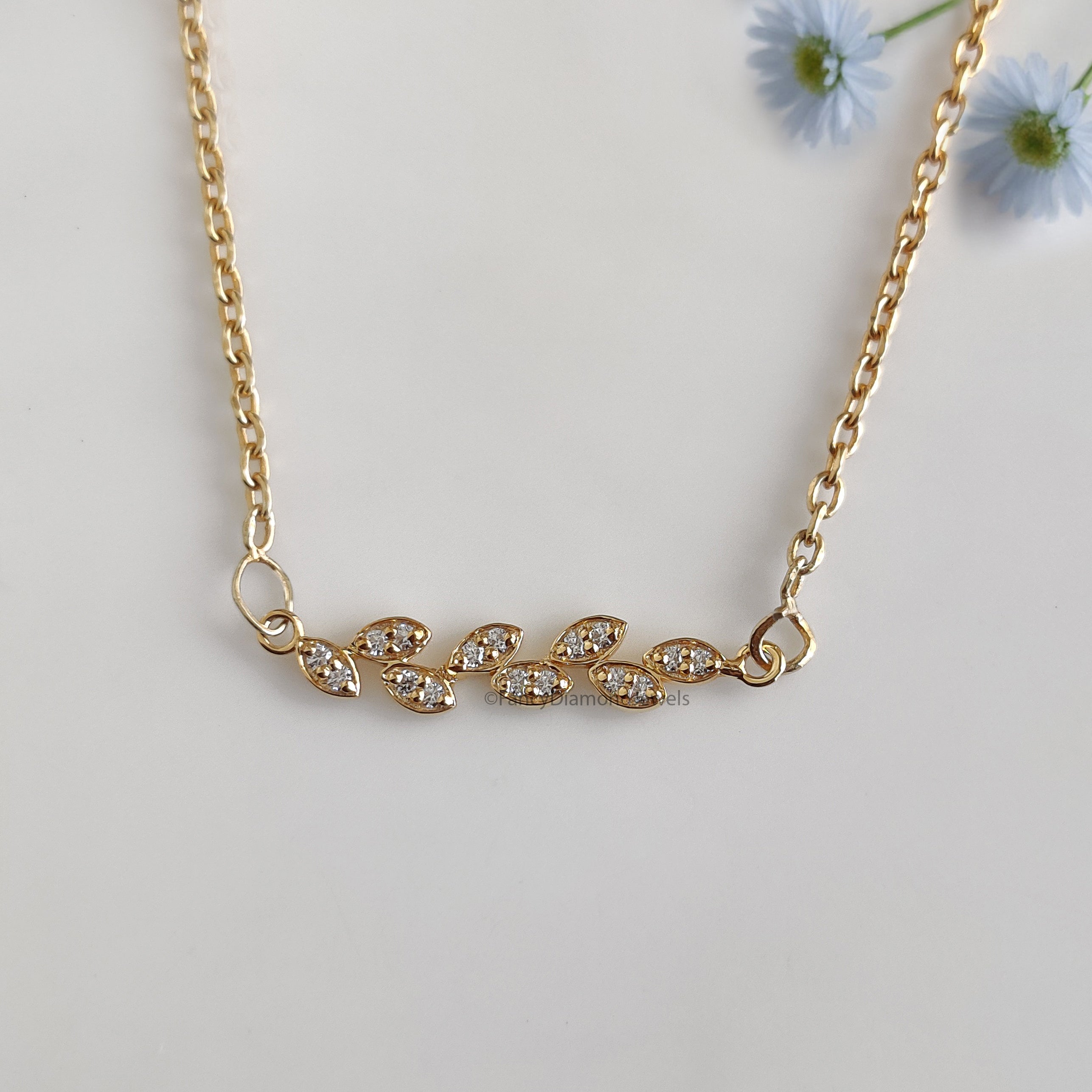 Moissanite Leaf Pendant Necklace in Gold | Round Brilliant Cut Diamond Look | Nature-Inspired Jewelry Gift Minimalist Wedding Jewelry KD946
