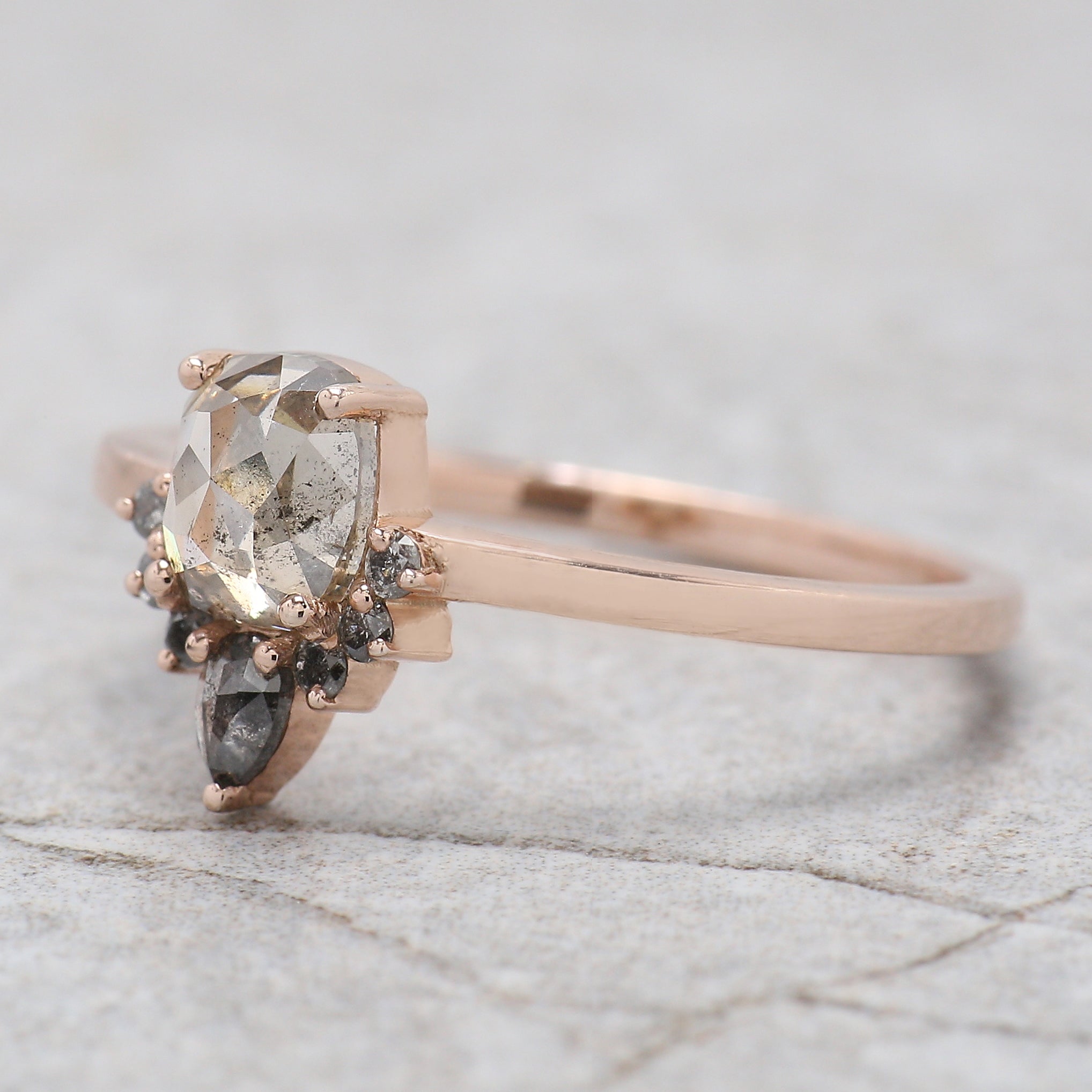 Cushion Cut Salt And Pepper Diamond Ring 0.81 Ct 5.62 MM Cushion Diamond Ring 14K Solid Rose Gold Silver Engagement Ring Gift For Her QL9308