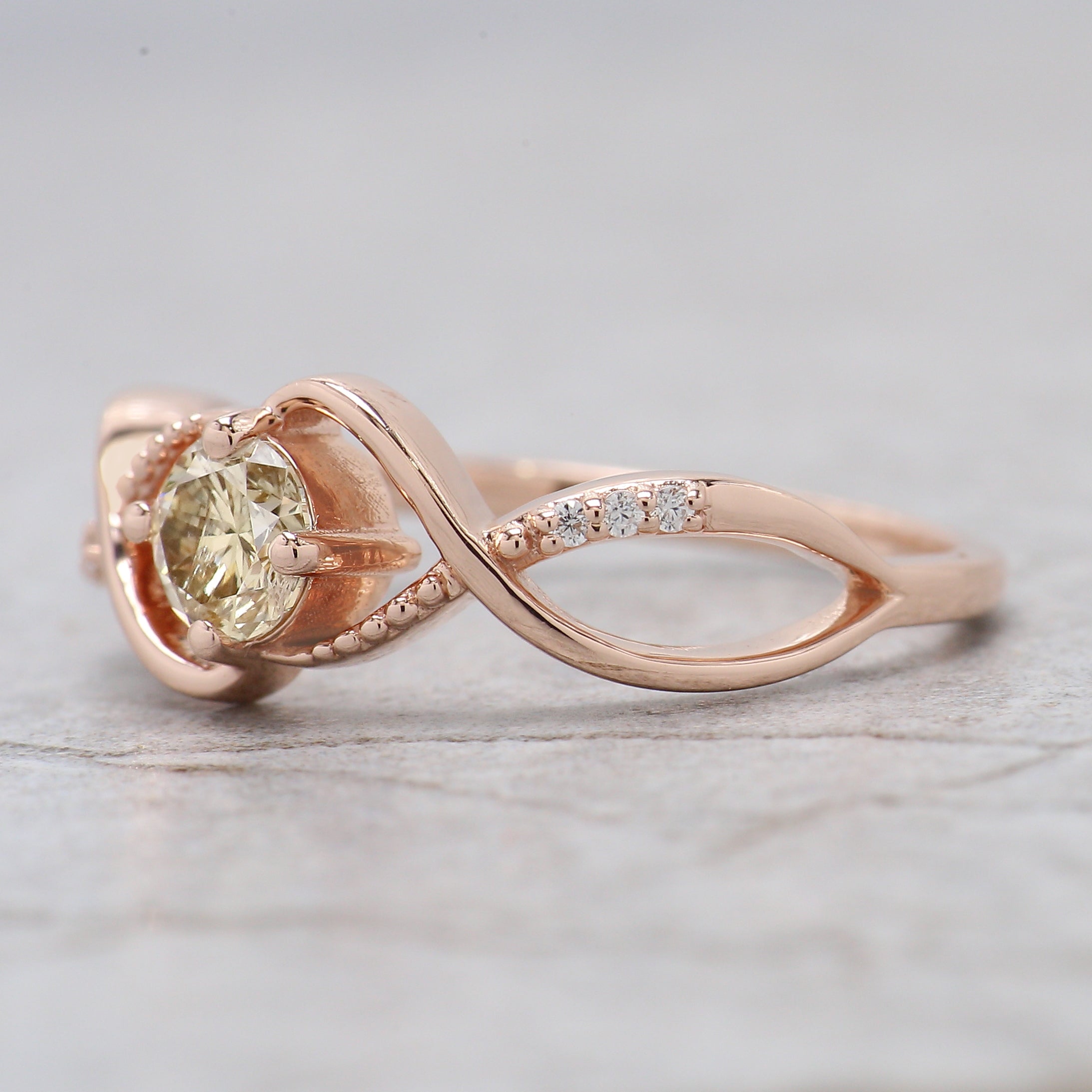 Round Yellow Color Diamond Ring 0.38 Ct 4.55 MM Round Shape Diamond Ring 14K Solid Rose Gold Silver Engagement Ring Gift For Her QN2180