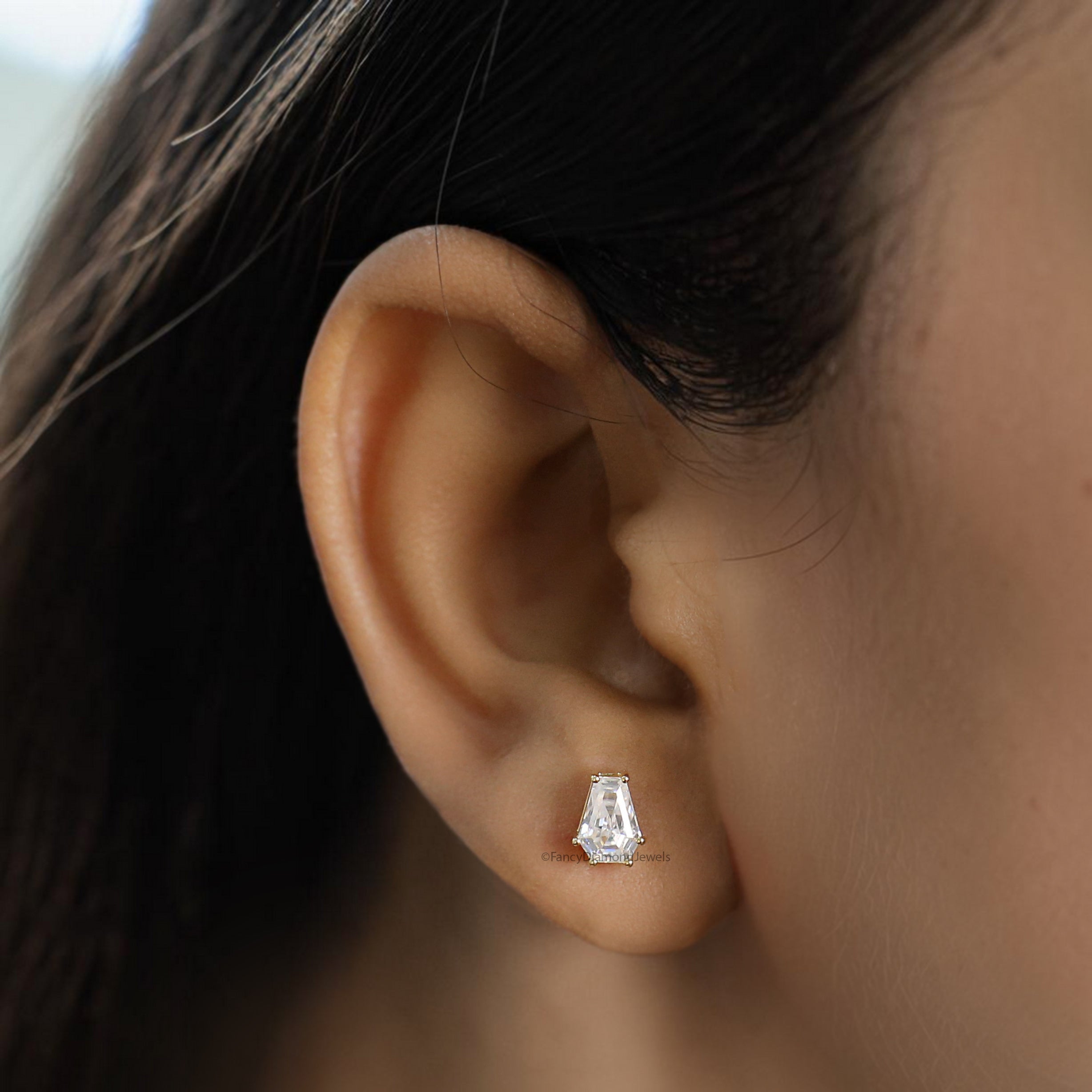 Coffin Cut Moissanite Earrings, Coffin Diamond Earrings, Coffin Diamond Stud Earrings, Moissanite Screw Back Earrings, Gift for Her FD59