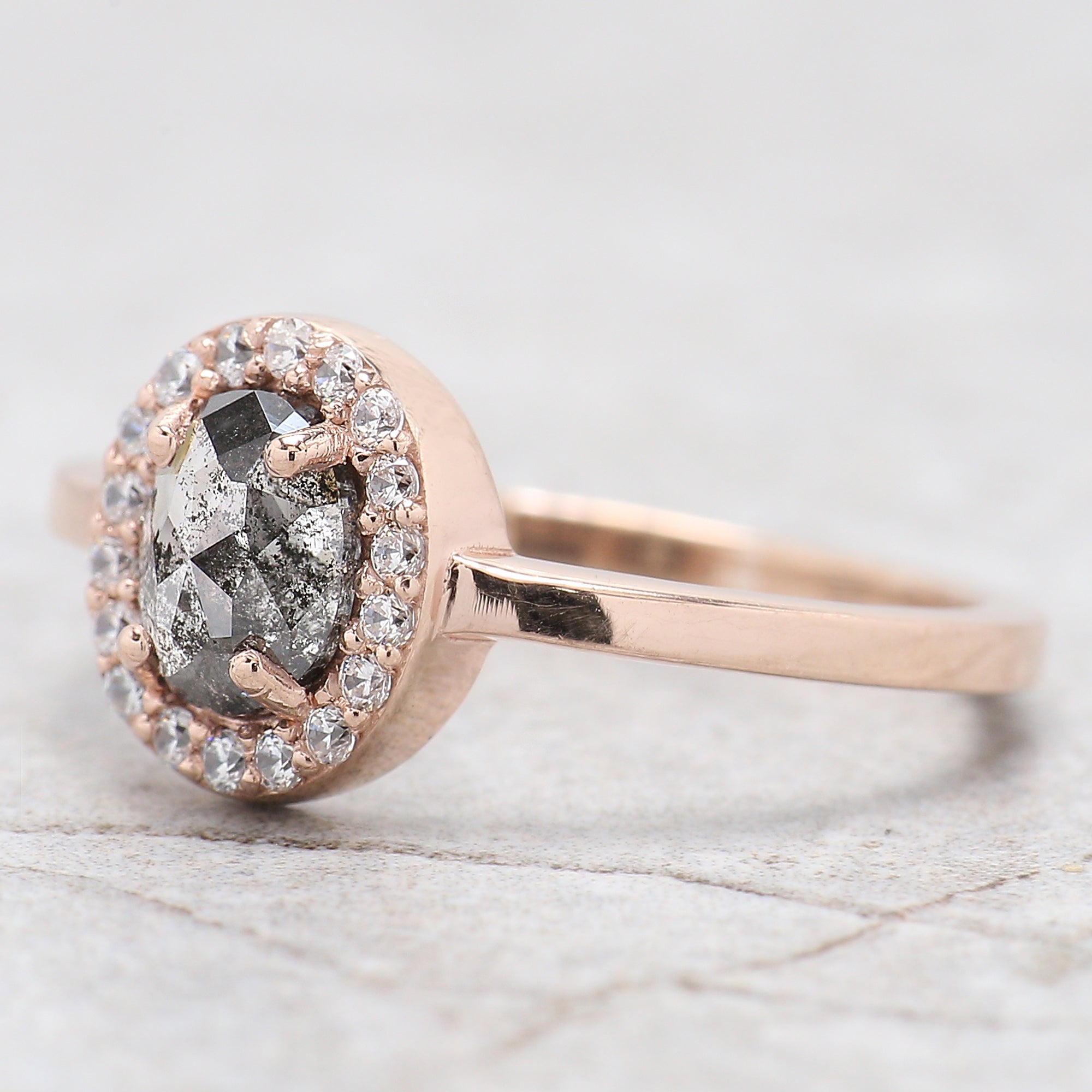 Oval Cut Salt And Pepper Diamond Ring 0.79 Ct 6.35 MM Oval Diamond Ring 14K Solid Rose Gold Silver Oval Engagement Ring Gift For Her QL1476