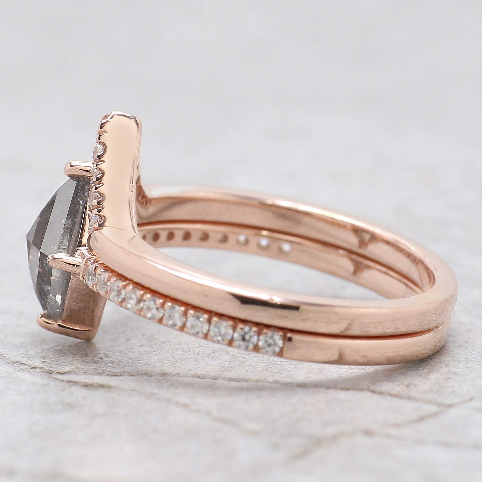 Kite Cut Salt And Pepper Diamond Ring 0.97 Ct 8.45 MM Kite Diamond Ring 14K Solid Rose Gold Silver Kite Engagement Ring Gift For Her QL3065