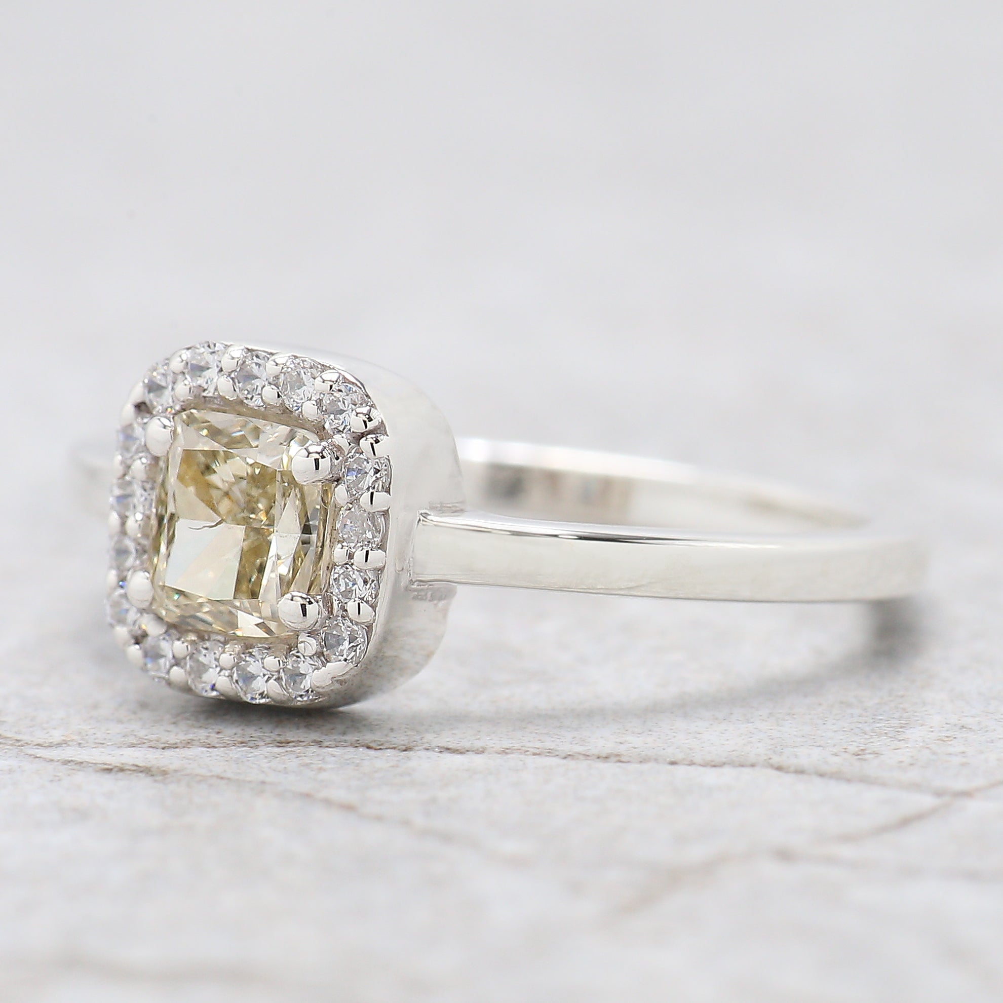 Cushion Cut Yellow Color Diamond Ring 0.60 Ct 4.70 MM Cushion Diamond Ring 14K Solid White Gold Silver Engagement Ring Gift For Her QN9833