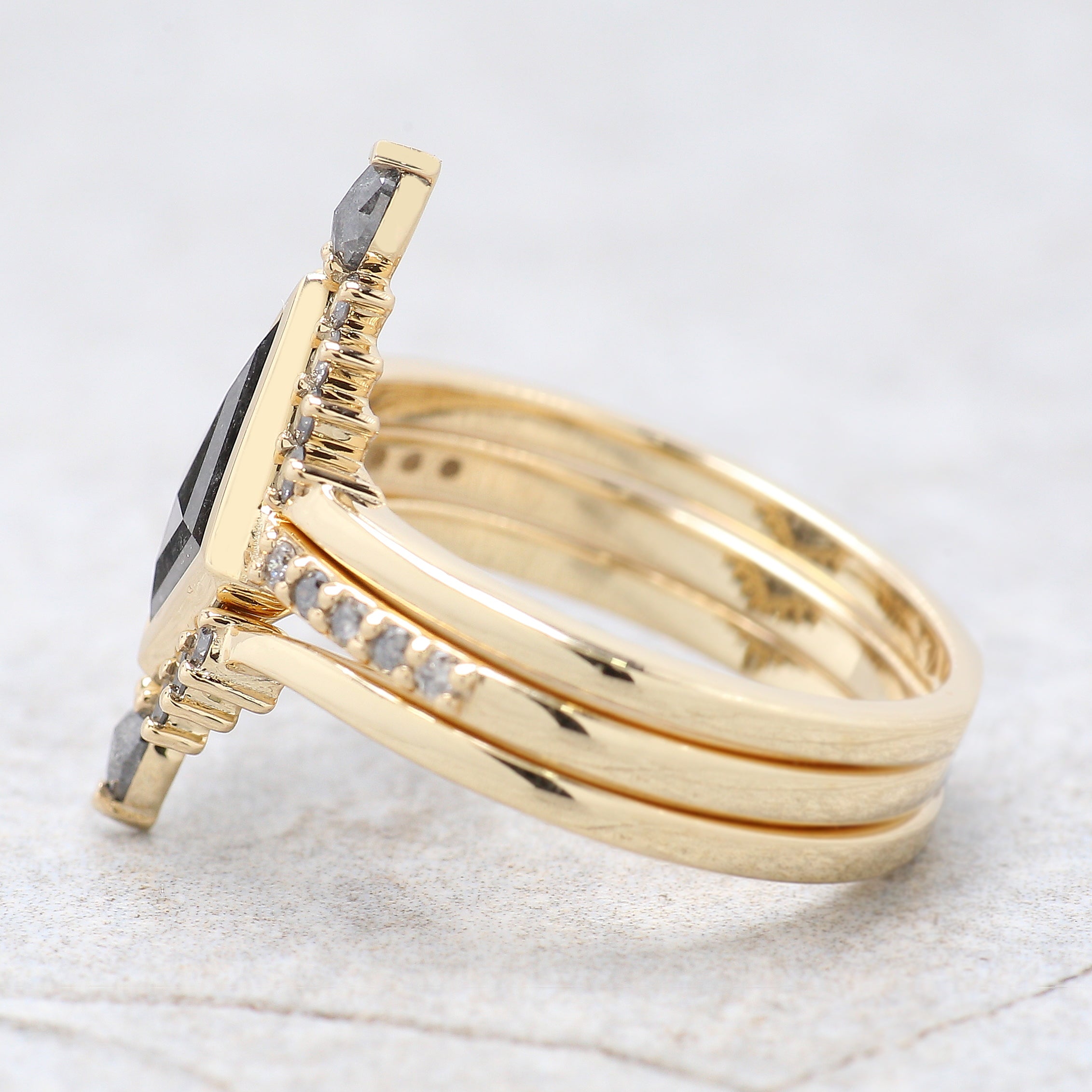 Kite Cut Salt And Pepper Diamond Ring 0.62 CT 9.80 MM Kite Diamond Wedding Ring Set Yellow Gold Silver Engagement Ring Gift For Her KDN2601
