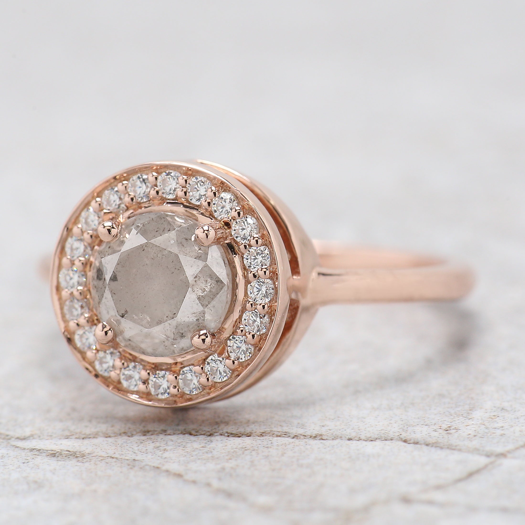 Round Cut Salt And Pepper Diamond Ring 1.25 Ct 6.15 MM Round Diamond Ring 14K Solid Rose Gold Silver Engagement Ring Gift For Her QN486
