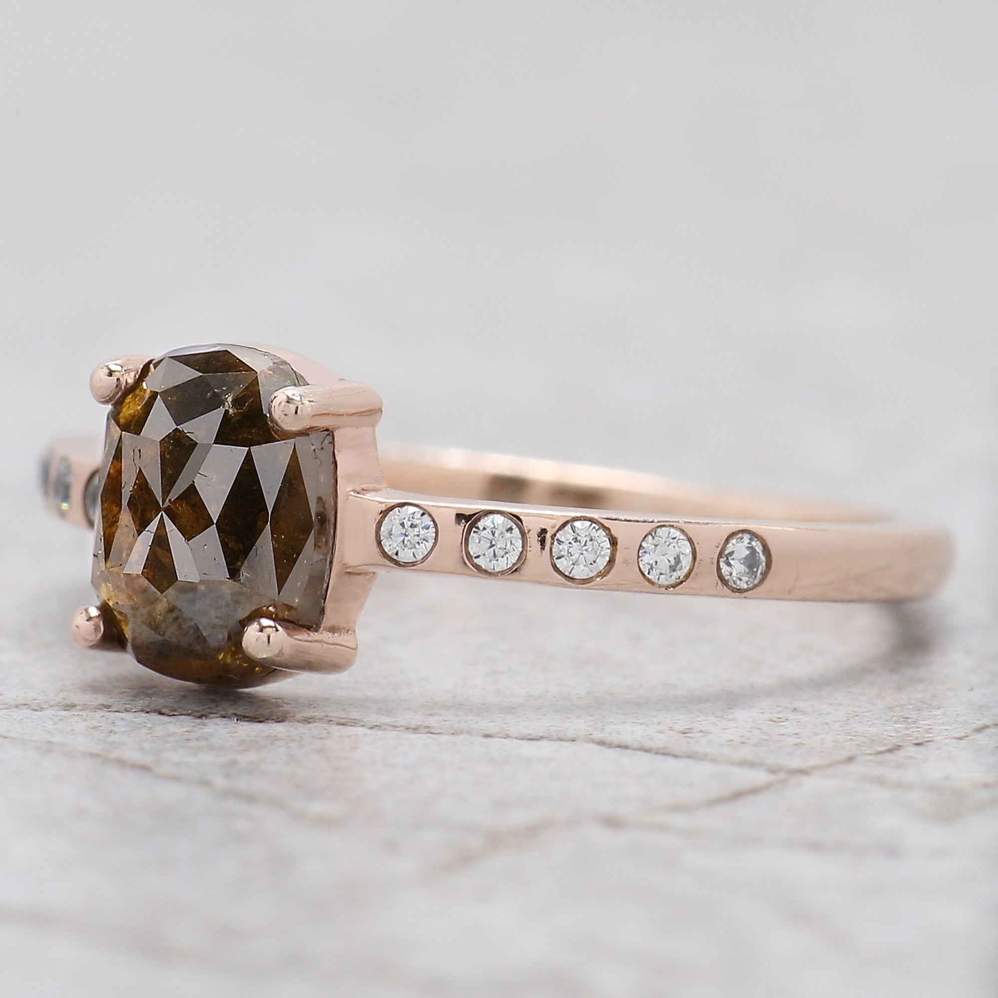 Oval Cut Brown Color Diamond Ring 1.18 Ct 7.11 MM Oval Shape Diamond Ring 14K Solid Rose Gold Silver Engagement Ring Gift For Her QL2867