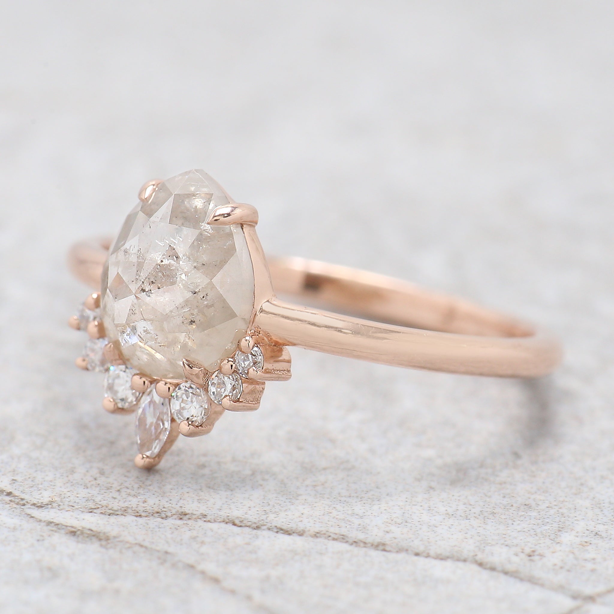 Pear Cut Grey Color Diamond Ring 1.06 Ct 7.80 MM Pear Shape Diamond Ring 14K Solid Rose Gold Silver Pear Engagement Ring Gift For Her QN8862