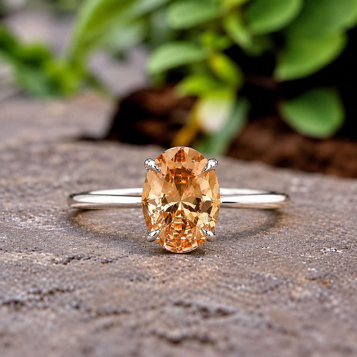 Oval Brown Champagne Diamond engagement ring 12mm 10mm 9mm 8mm 7mm stone ring Simulant Ring Solitaire ring Silver ring Gift for her FD404
