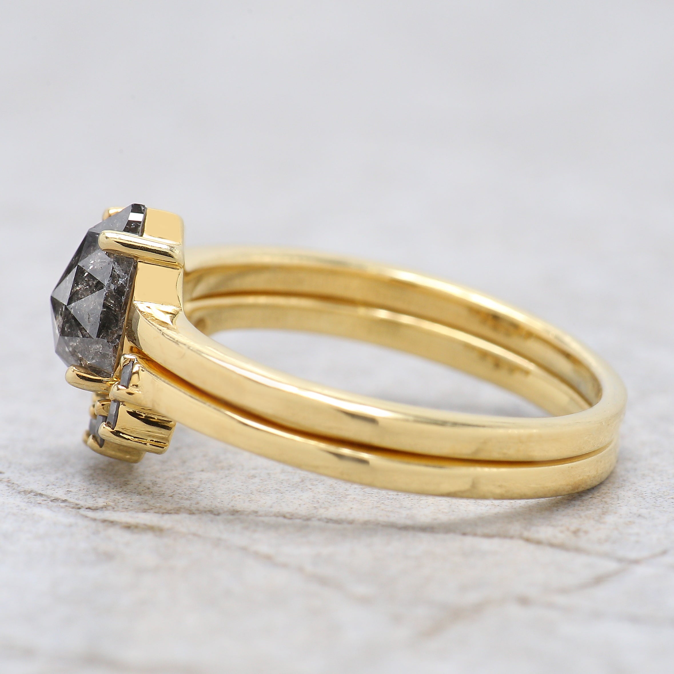 Pear Salt And Pepper Diamond Ring 1.10 Ct 7.30 MM Pear Diamond Ring 14K Solid Yellow Gold Silver Engagement Pear Ring Gift For Her QN1877