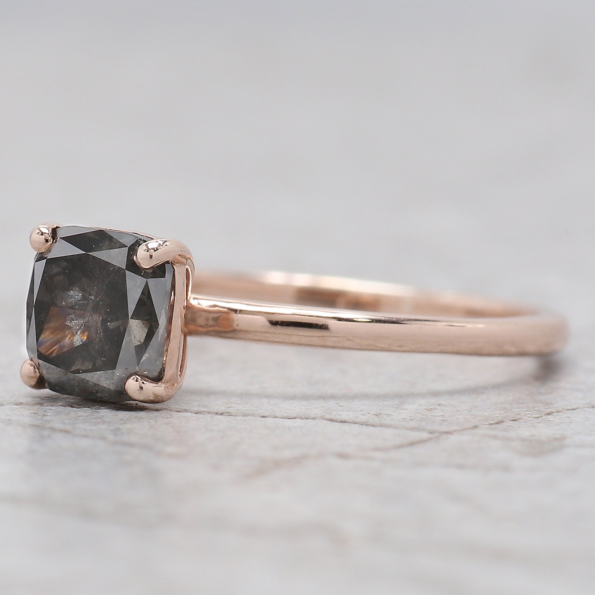 Cushion Cut Salt And Pepper Diamond Ring 1.31 Ct 6.05 MM Cushion Diamond Ring 14K Solid Rose Gold Silver Engagement Ring Gift For Her QL1905