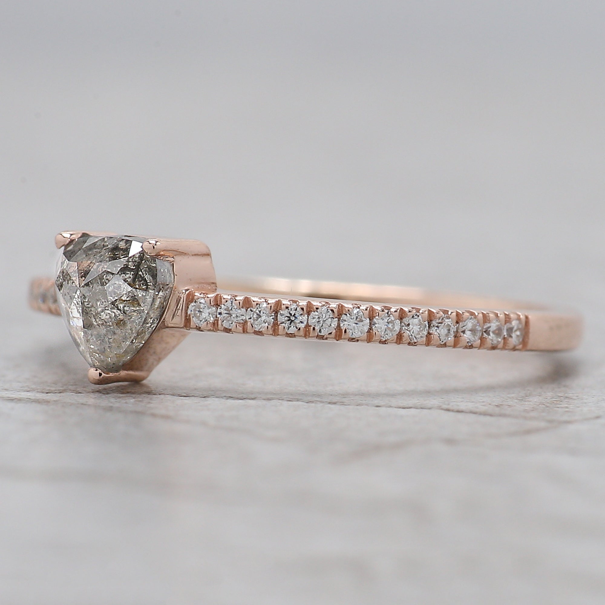 Heart Salt And Pepper Diamond Ring 0.50 Ct 4.85 MM Heart Shape Diamond Ring 14K Solid Rose Gold Silver Engagement Ring Gift For Her QL7880