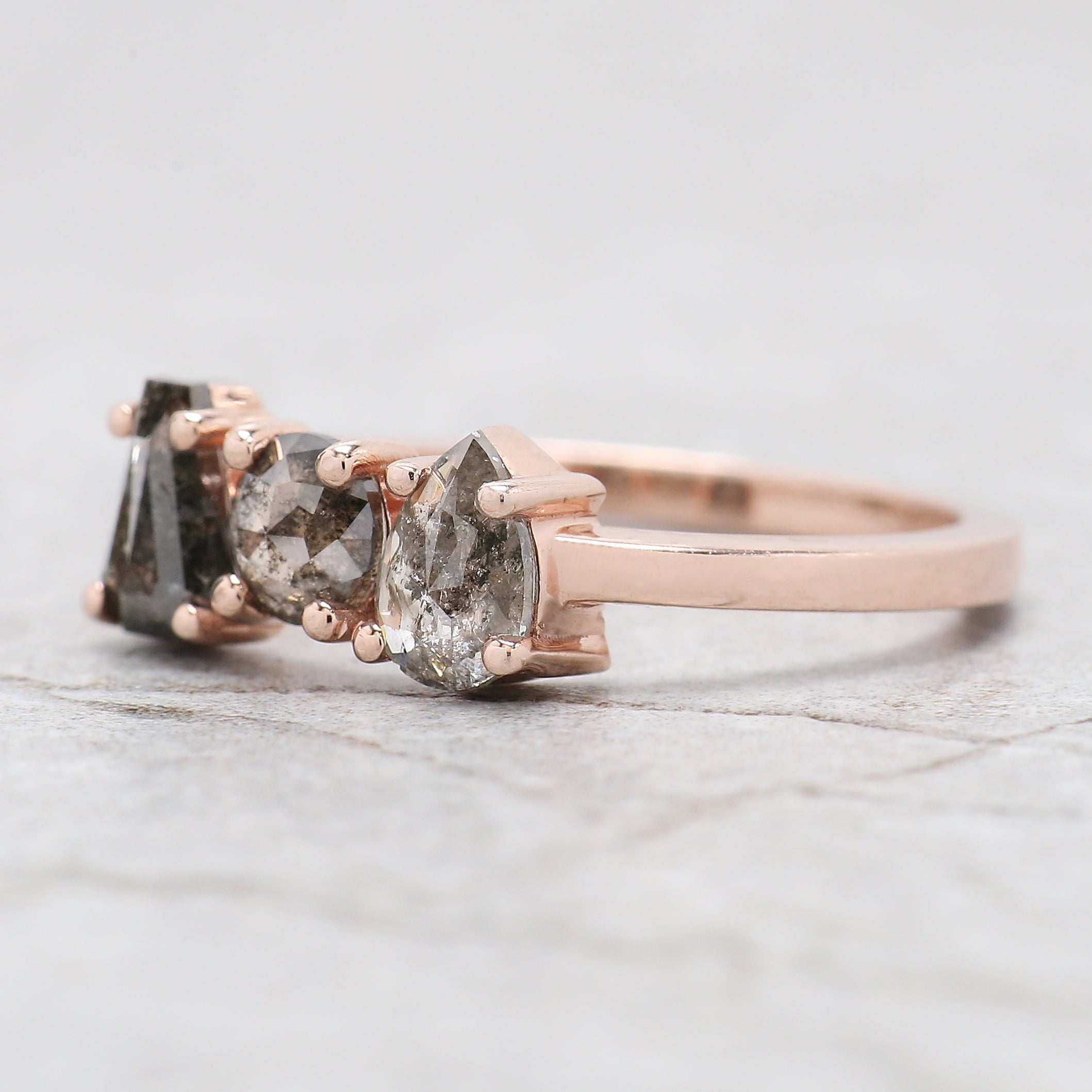Mix Shape Salt And Pepper Diamond Ring 1.13 Ct 5.70 MM Mix Shape Diamond Ring 14K Solid Rose Gold Silver Engagement Ring Gift For Her QN1250