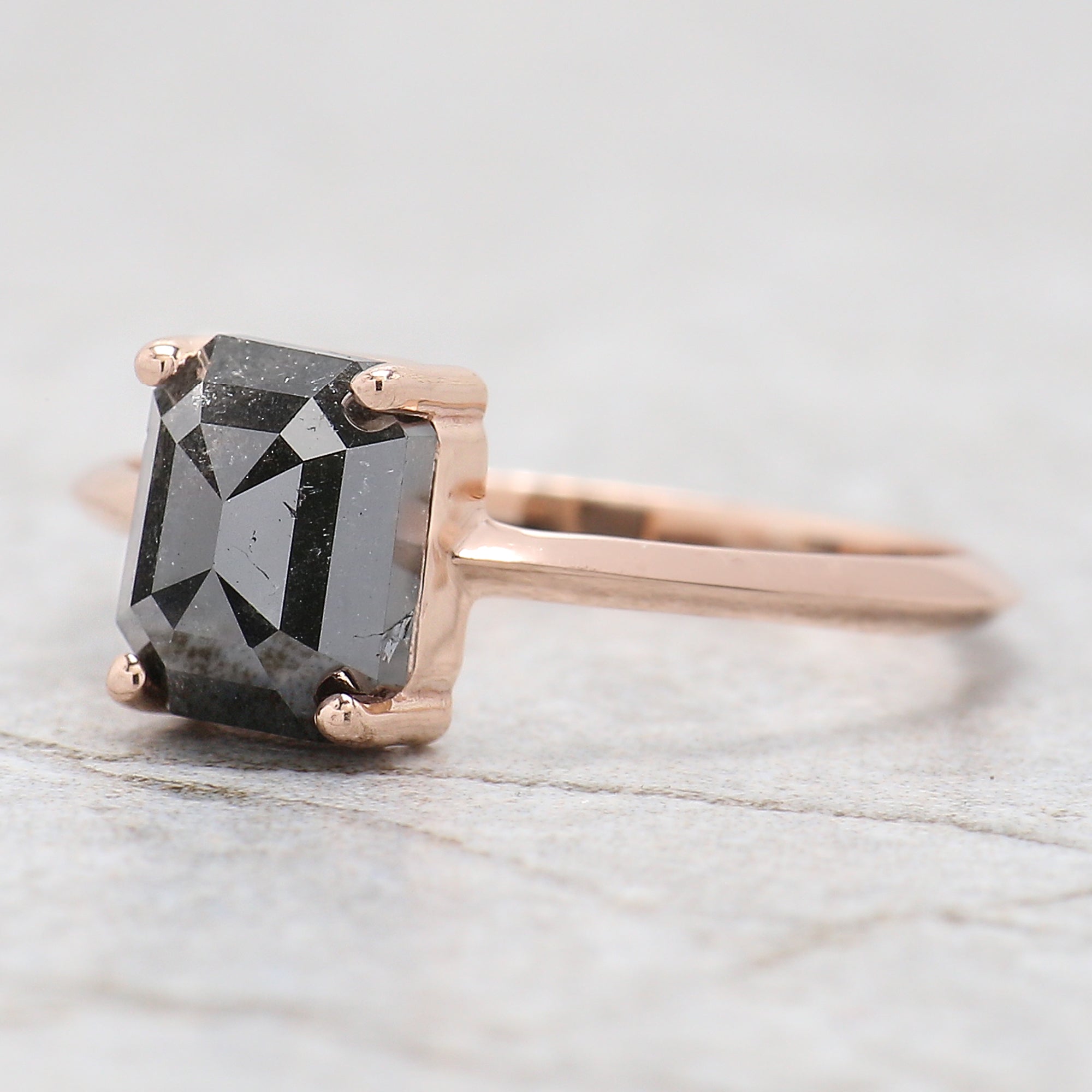 Emerald Cut Salt And Pepper Diamond Ring 1.67 Ct 7.35 MM Emerald Diamond Ring 14K Solid Rose Gold Silver Engagement Ring Gift For Her QL1555