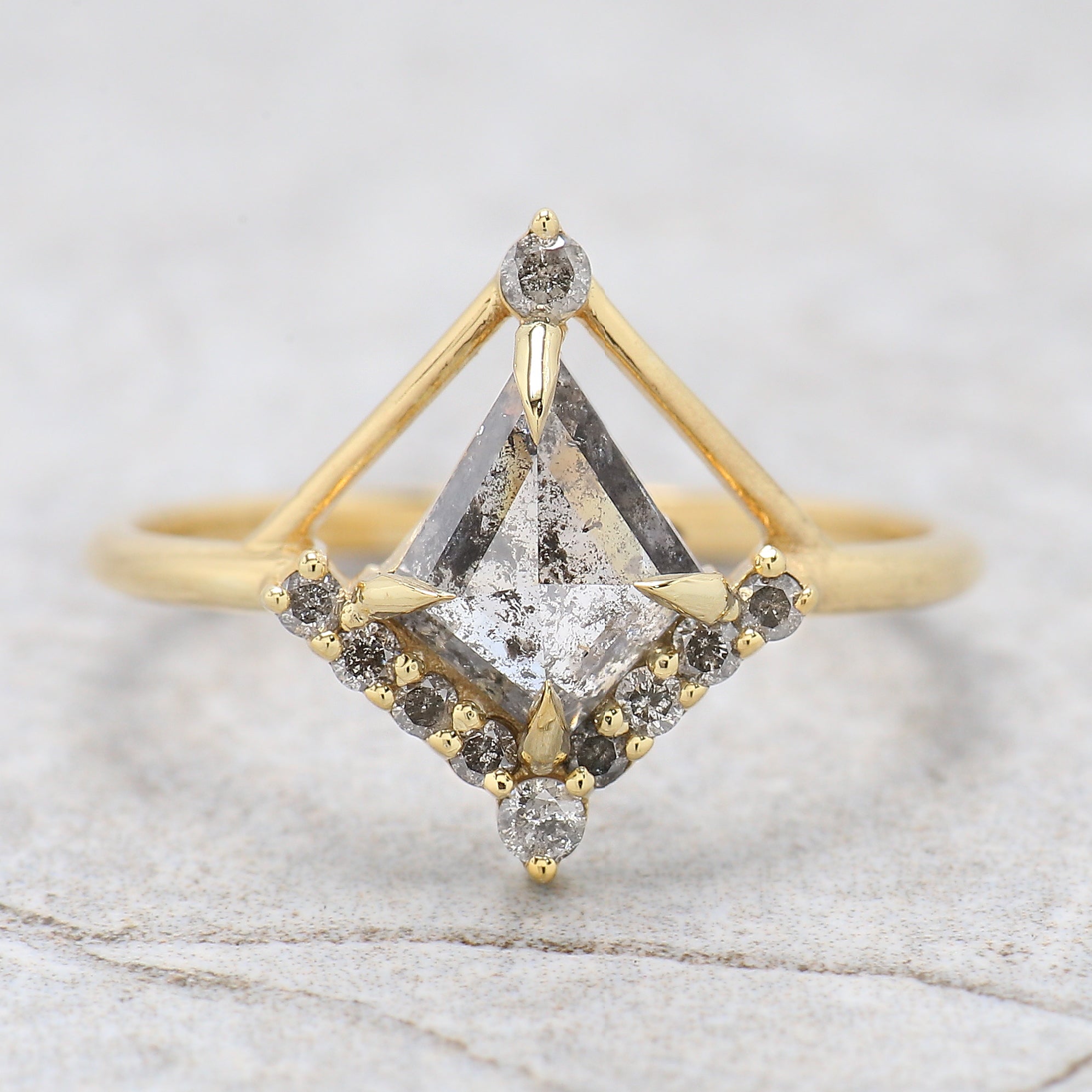 Kite Cut Salt And Pepper Diamond Ring 1.05 CT 8.55 MM Kite Diamond Wedding Ring Set Yellow Gold Silver Engagement Ring Gift For Her KDL3325
