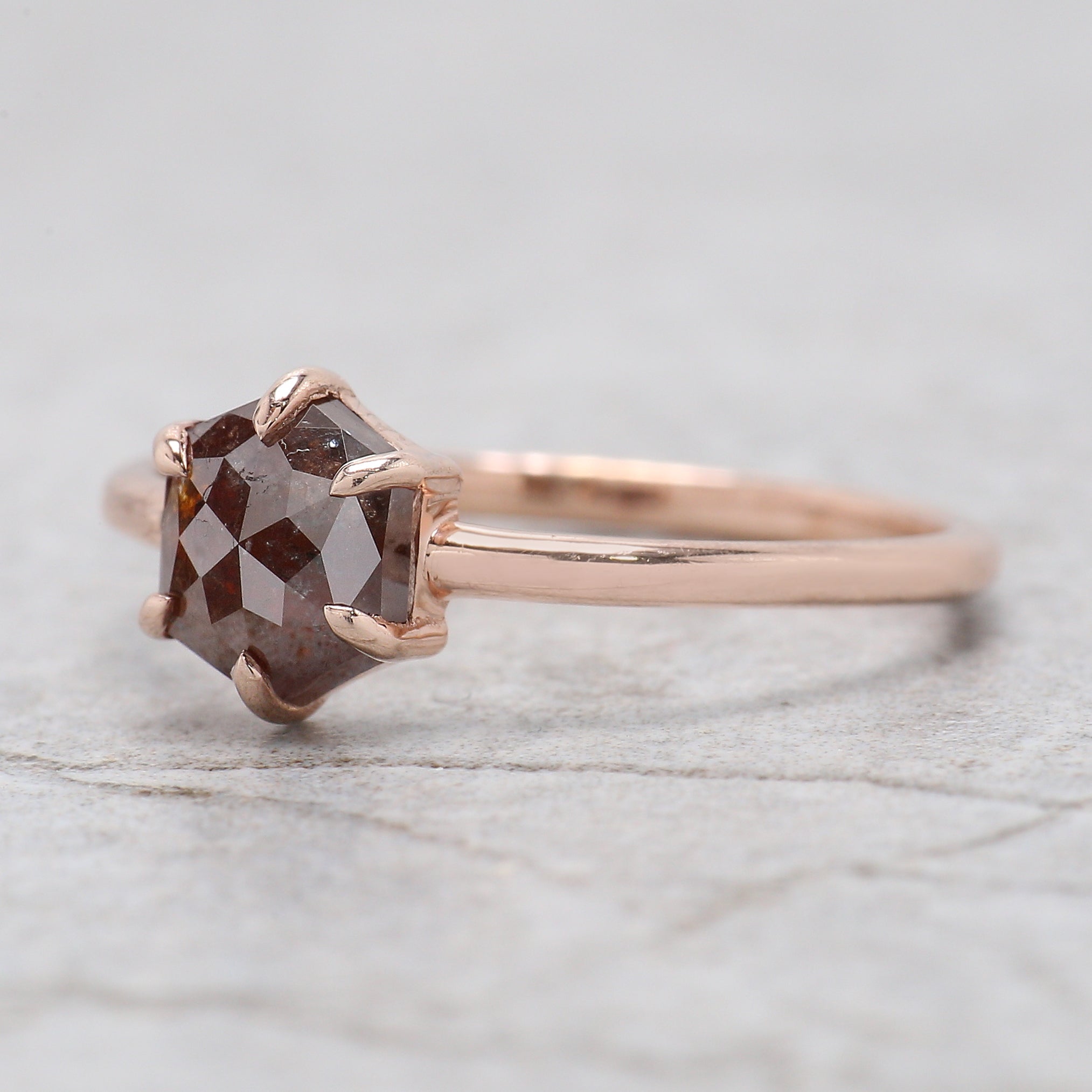 Hexagon Brown Color Diamond Ring 0.96 Ct 6.78 MM Hexagon Shape Diamond Ring 14K Solid Rose Gold Silver Engagement Ring Gift For Her QL2850