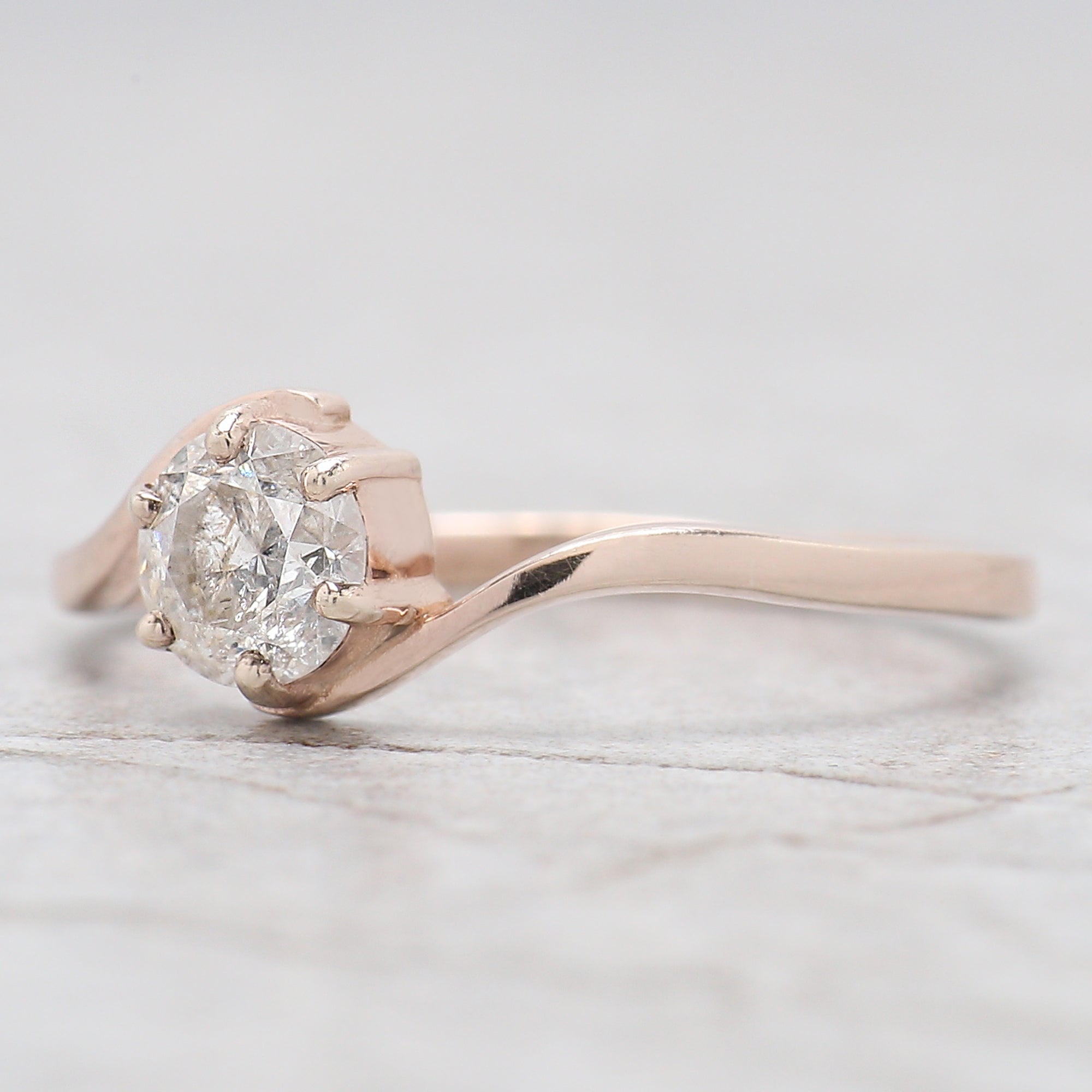 Round Cut Salt And Pepper Diamond Ring 0.47 Ct 4.95 MM Round Shape Diamond Ring 14K Solid Rose Gold Silver Engagement Ring Gift For Her QL346