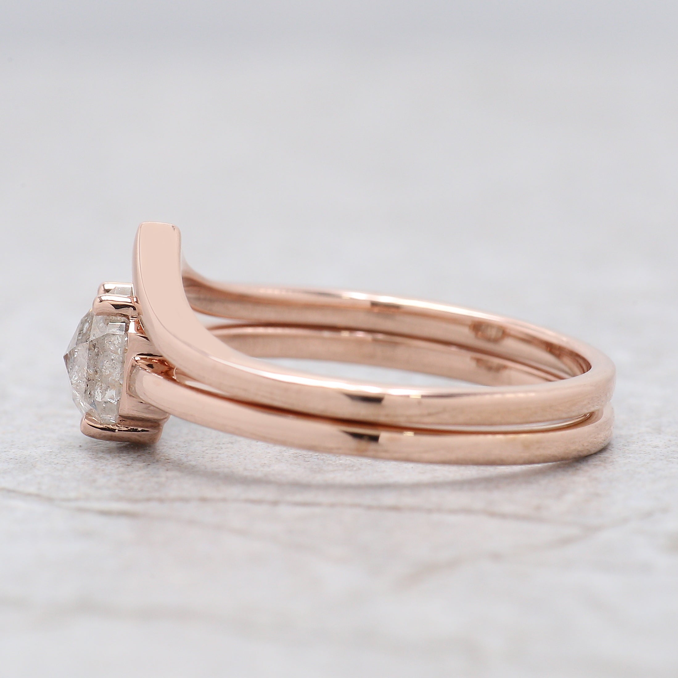 Hexagon Cut Salt And Pepper Diamond Ring 0.78 Ct 6.15 MM Hexagon Diamond Ring 14K Solid Rose Gold Silver Engagement Ring Gift For Her QN2183