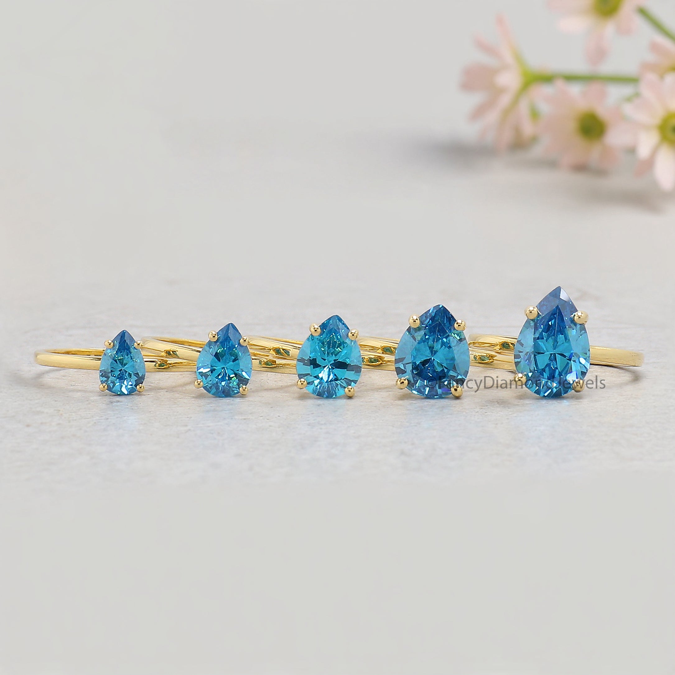 Pear Blue Aquamarine engagement ring 12mm 10mm 9mm 8mm 7mm stone ring Simulant Solitaire ring Diamond ring Silver ring Gift for her FD546