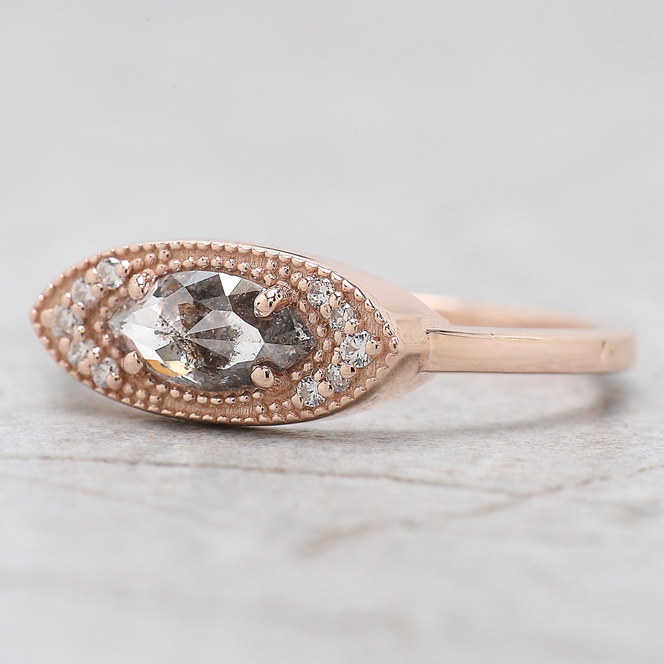 Marquise Salt And Pepper Diamond Ring 0.47 Ct 7.70 MM Marquise Diamond Ring 14K Solid Rose Gold Silver Engagement Ring Gift For Her QN239