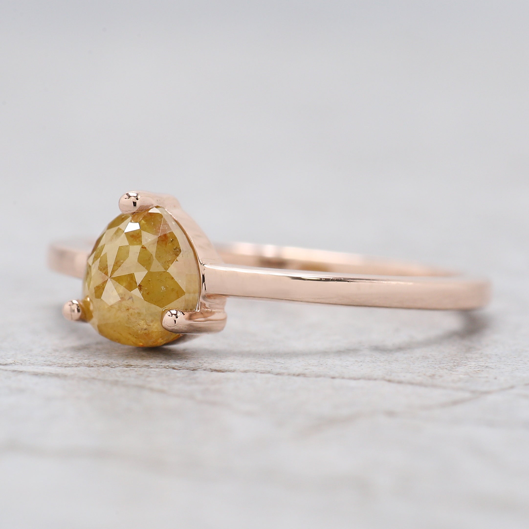 Pear Cut Yellow Color Diamond Ring 0.98 Ct 6.16 MM Heart Shape Diamond Ring 14K Rose Gold Silver Pear Engagement Ring Gift For Her QN2222