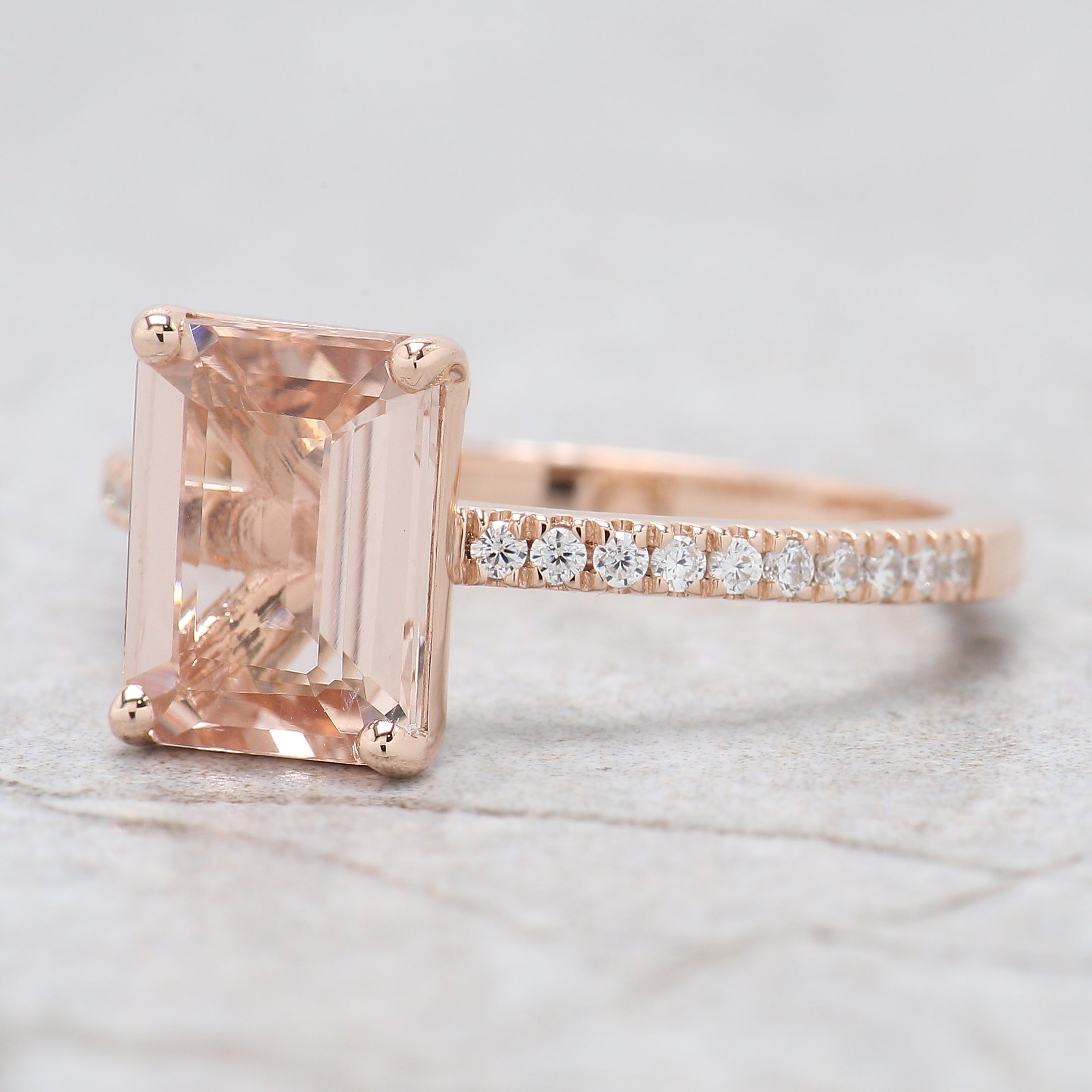 1.70 CT Emerald Cut Natural Morganite Engagement Ring Rose Gold Ring Emerald Diamond Wedding Ring Unique Vintage Ring Gift For Her FD420