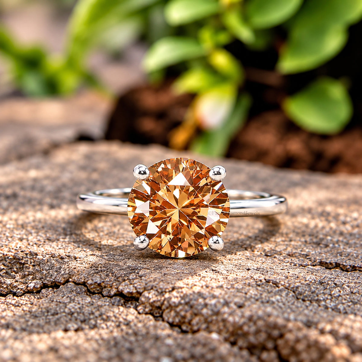 Round Brown Champagne Diamond engagement ring 11mm 9mm 8mm 6mm 4mm stone ring Simulant Ring Solitaire ring Silver ring Gift for her FD519