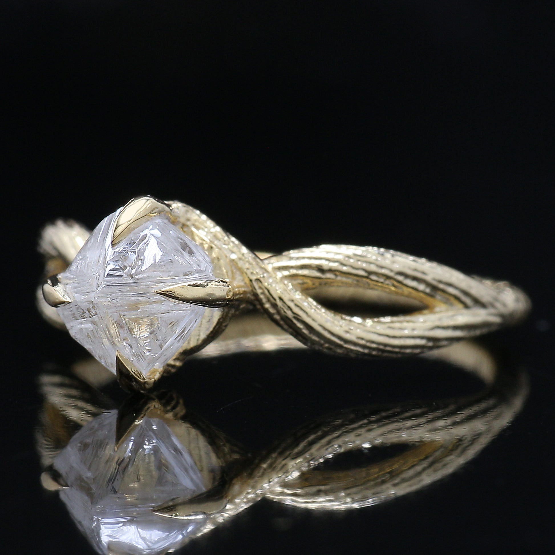 Rough White-F Color Diamond Ring 1.42 Ct 6.60 MM Crystal Rough Diamond Ring 14K Solid Rose Gold Silver Engagement Ring Gift For Her KDL2485