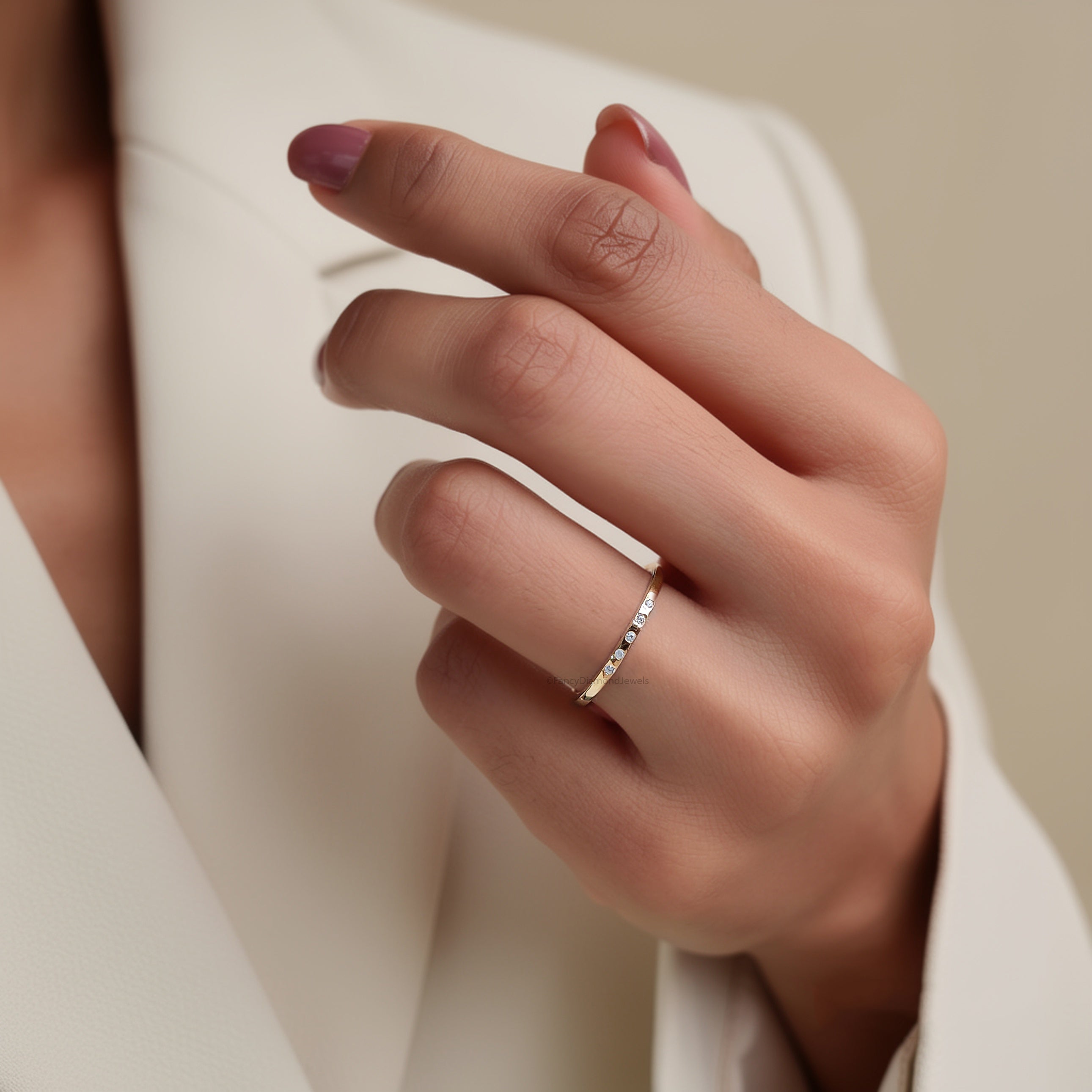 5 Stone Micro Pave Set Minimalist Diamond Ring Dainty Stacking Ring 14k Solid Gold Lab Diamond Wedding Band for Women Daily Wear Ring FD568