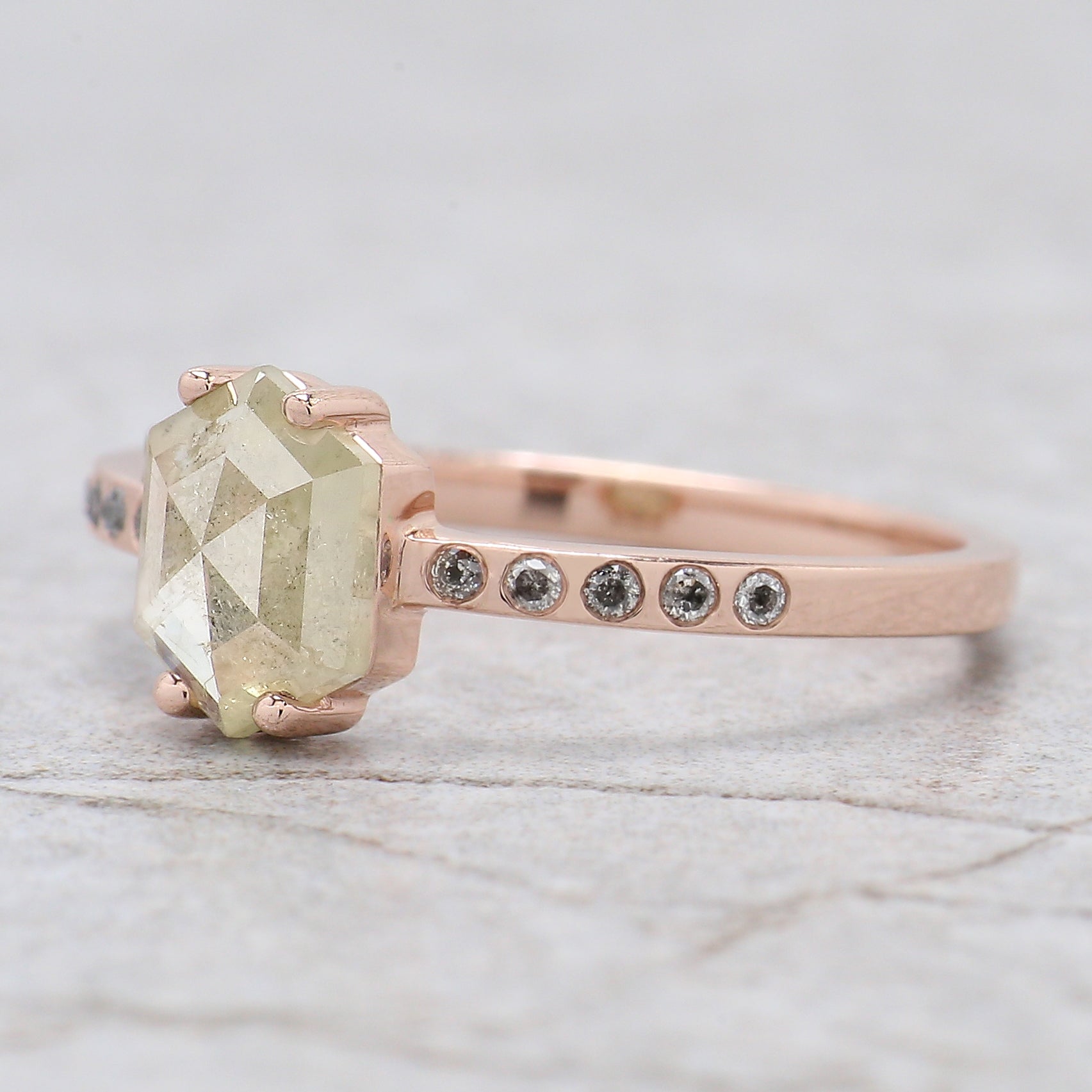 Hexagon Grey Color Diamond Ring 0.75 Ct 7.45 MM Hexagon Shape Diamond Ring 14K Solid Rose Gold Silver Engagement Ring Gift For Her QK2097