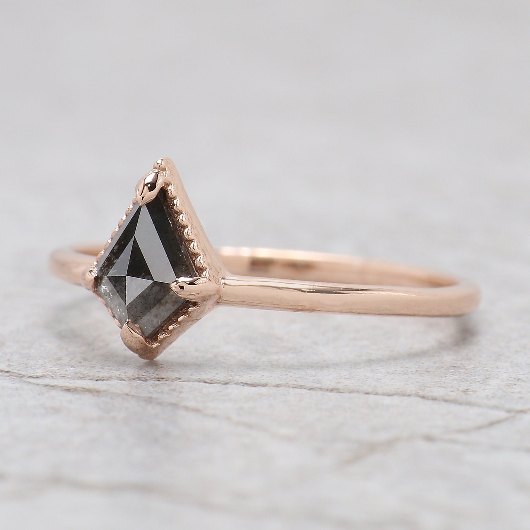 Kite Shape Salt And Pepper Diamond Ring 0.50 Ct 7.02 MM Kite Cut Diamond Ring 14K Solid Rose Gold Silver Engagement Ring Gift For Her QN2267