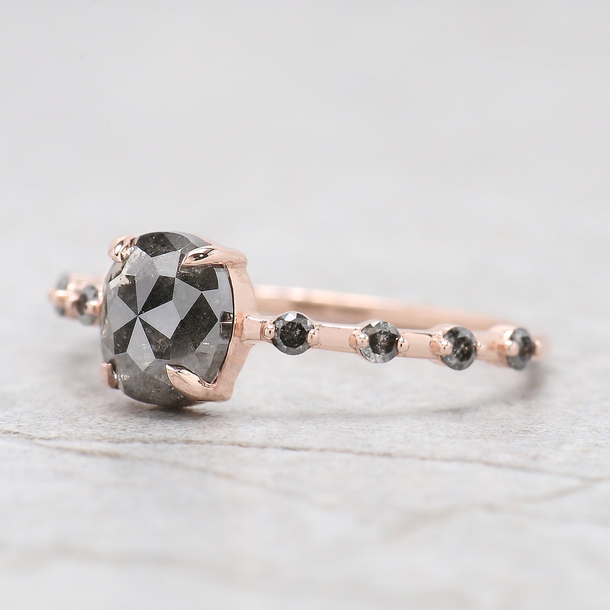 Oval Cut Salt And Pepper Diamond Ring 1.12 Ct 6.58 MM Oval Diamond Ring 14K Solid Rose Gold Silver Oval Engagement Ring Gift For Her QN2360