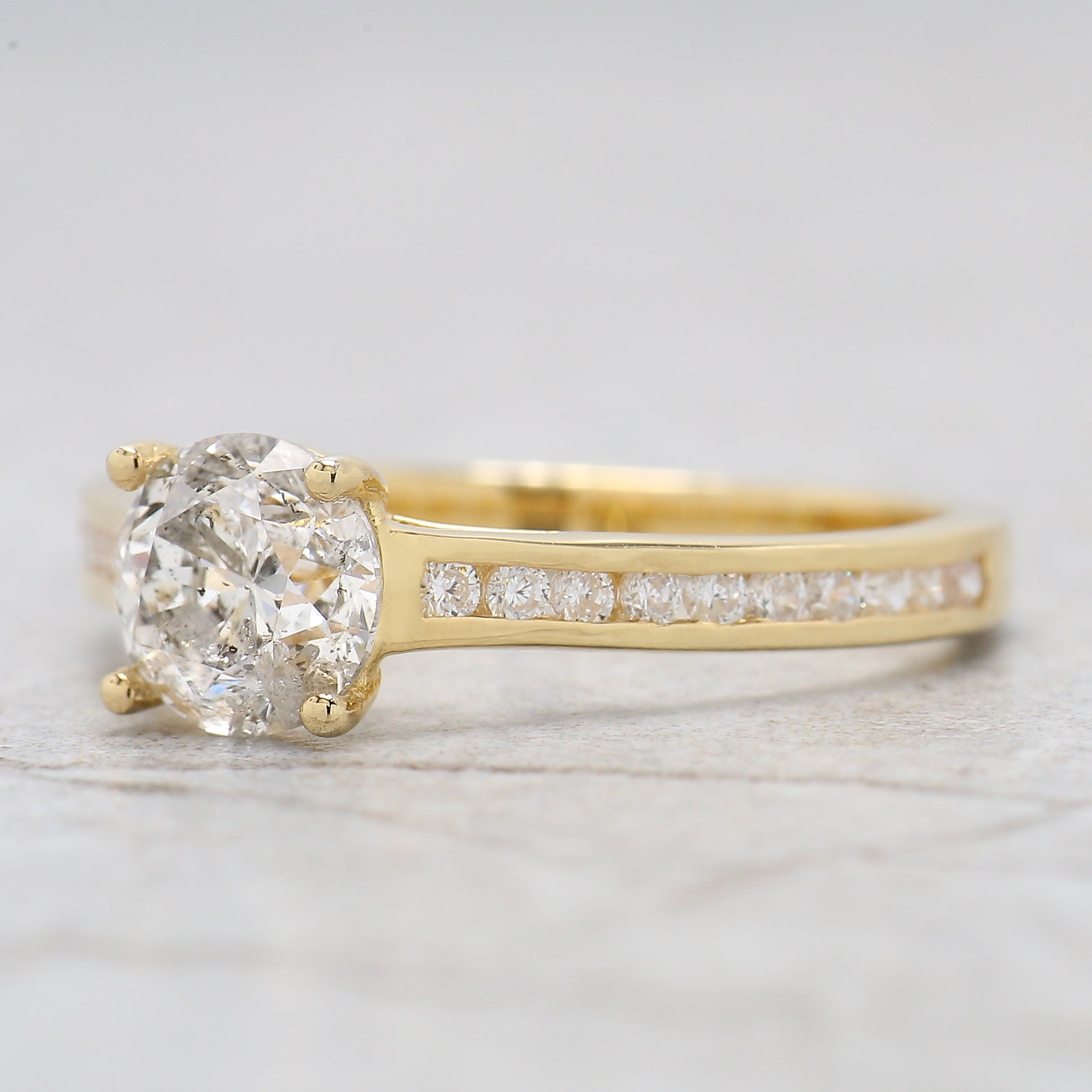 Round White-F Color Diamond Ring 0.97 Ct 6.05 MM Round Shape Diamond Wedding Ring Channel Setting Band Engagement Ring Gift For Her KDL2645