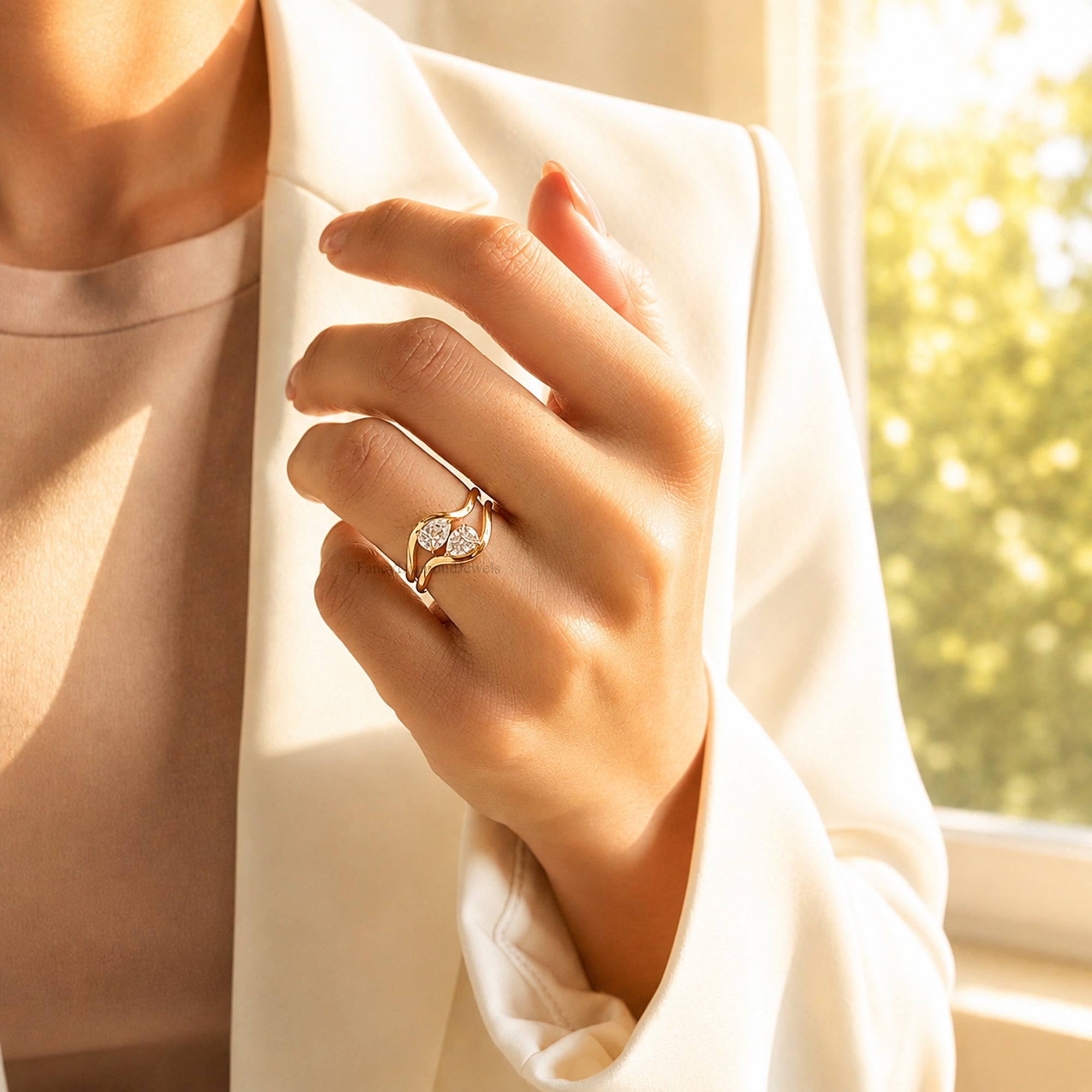 Pinky Ring, East West Pear Moissanite Engagement Ring, Pinky Promise Ring, East-West Ring, Tilted Pear Ring, Tear Drop Statement Ring FD574