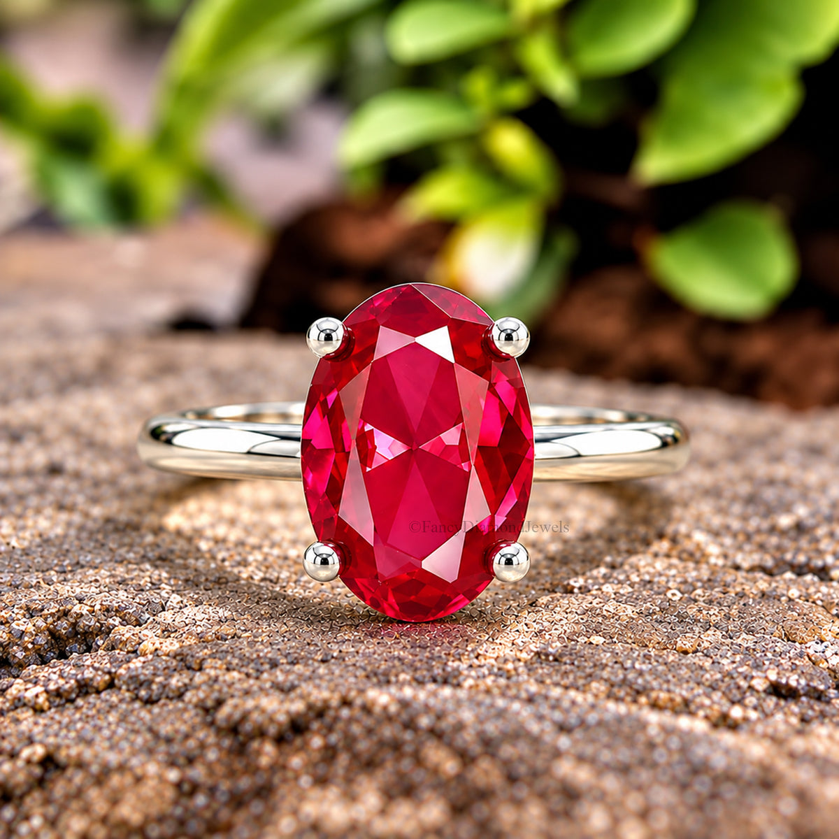 Oval Red Ruby engagement ring 12mm 10mm 9mm 8mm 7mm stone ring Simulant Solitaire ring Oval Red Diamond ring Silver ring Gift for her FD331
