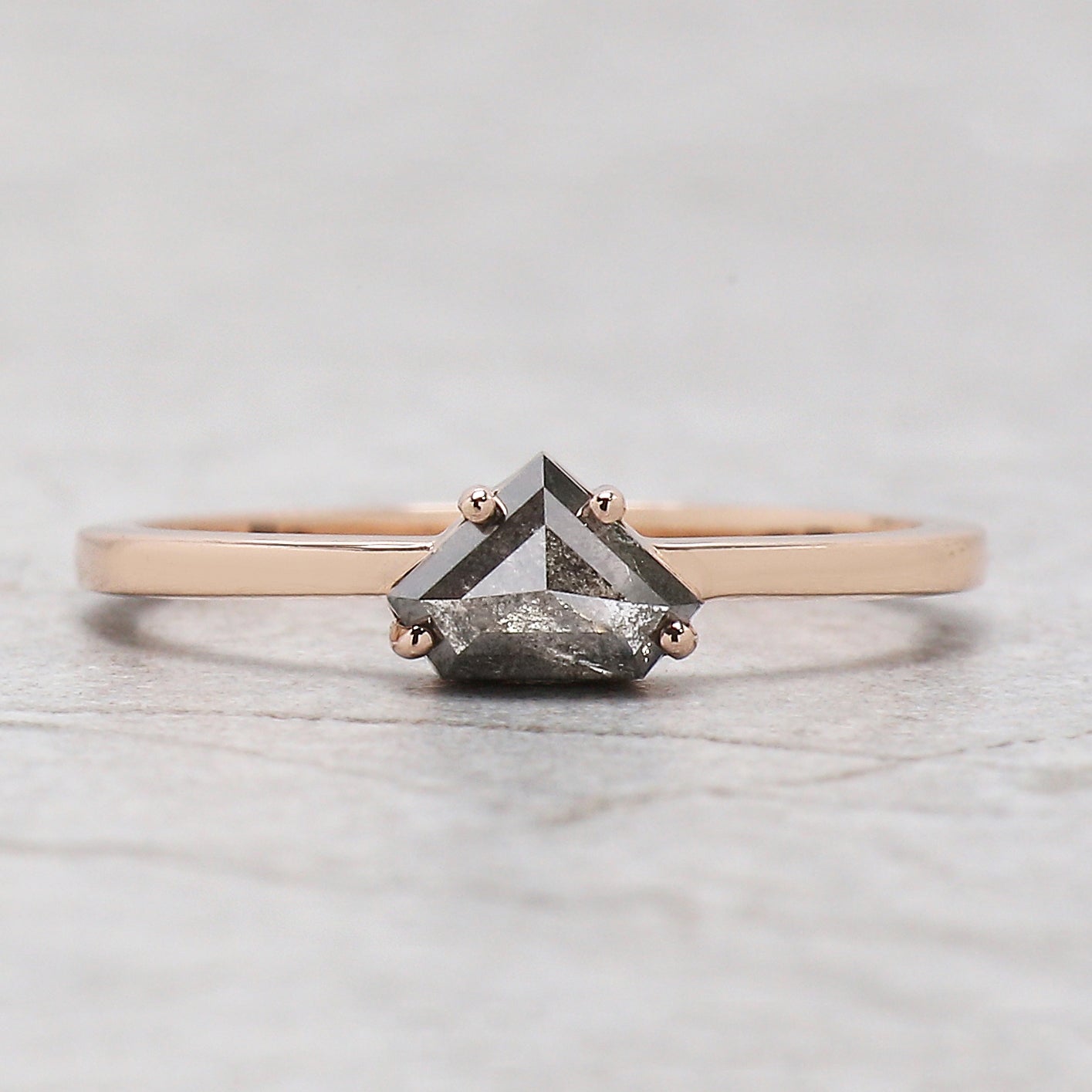 Shield Salt And Pepper Diamond Ring 0.61 CT 4.80 MM Shield Diamond Wedding Ring Set Rose Gold Silver Engagement Ring Gift For Her KDN1551