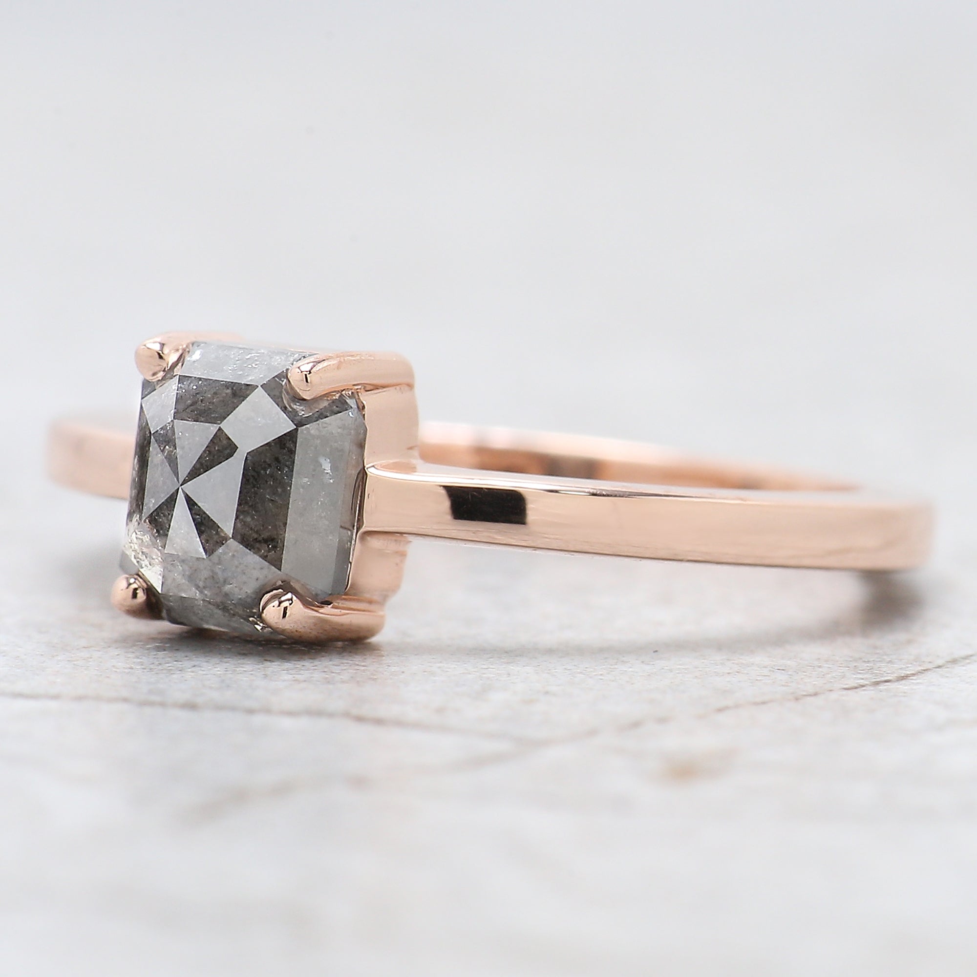 Emerald Cut Salt And Pepper Diamond Ring 1.24  Ct 5.50 MM Emerald Diamond Ring 14K Solid Rose Gold Silver Engagement Ring Gift For Her QN9365