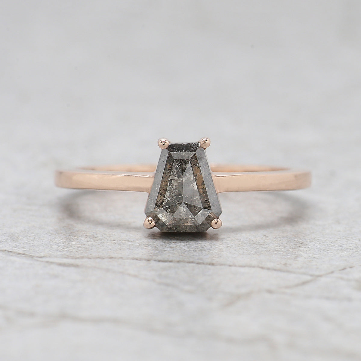Coffin Shape Salt and Pepper Diamond Ring, 14K Rose Gold Coffin Engagement Ring, Bridal Ring Set, Unique Diamond Ring Gift for Her KDL3677