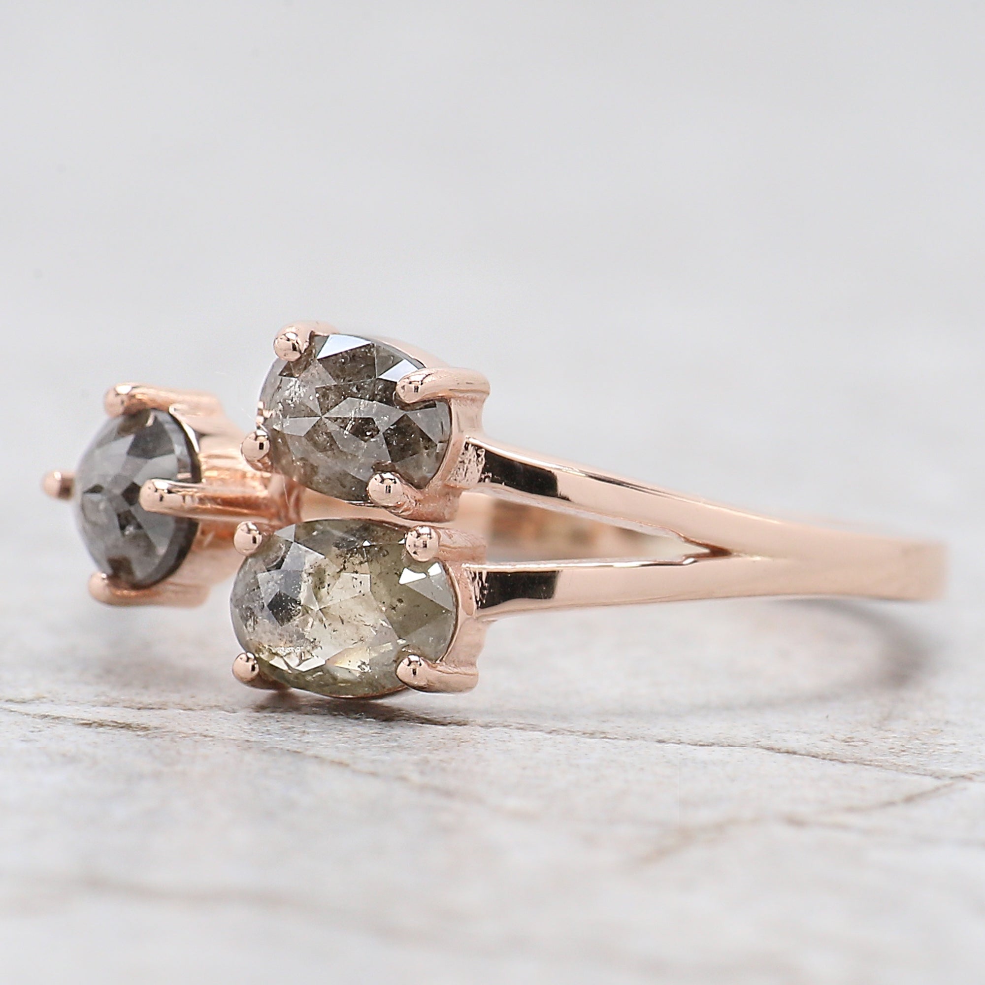 Mix Shape Salt And Pepper Diamond Ring 0.93 Ct 5.30 MM Mix Shape Diamond Ring 14K Solid Rose Gold Silver Engagement Ring Gift For Her QN1095