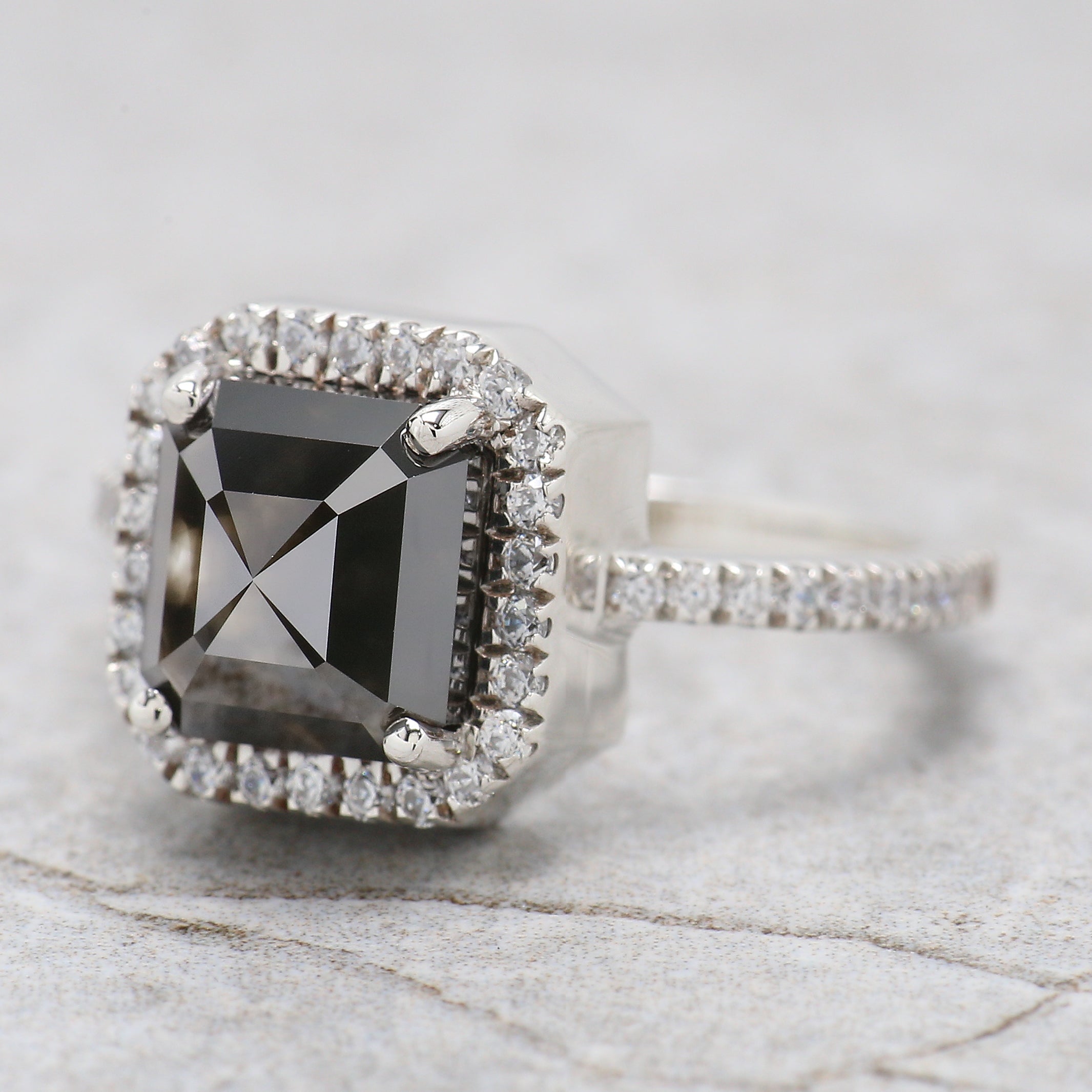 Emerald Cut Salt And Pepper Diamond Ring 3.05 Ct 7.90 MM Emerald Diamond Ring 14K Solid White Gold Silver Engagement Ring Gift For Her QL9503