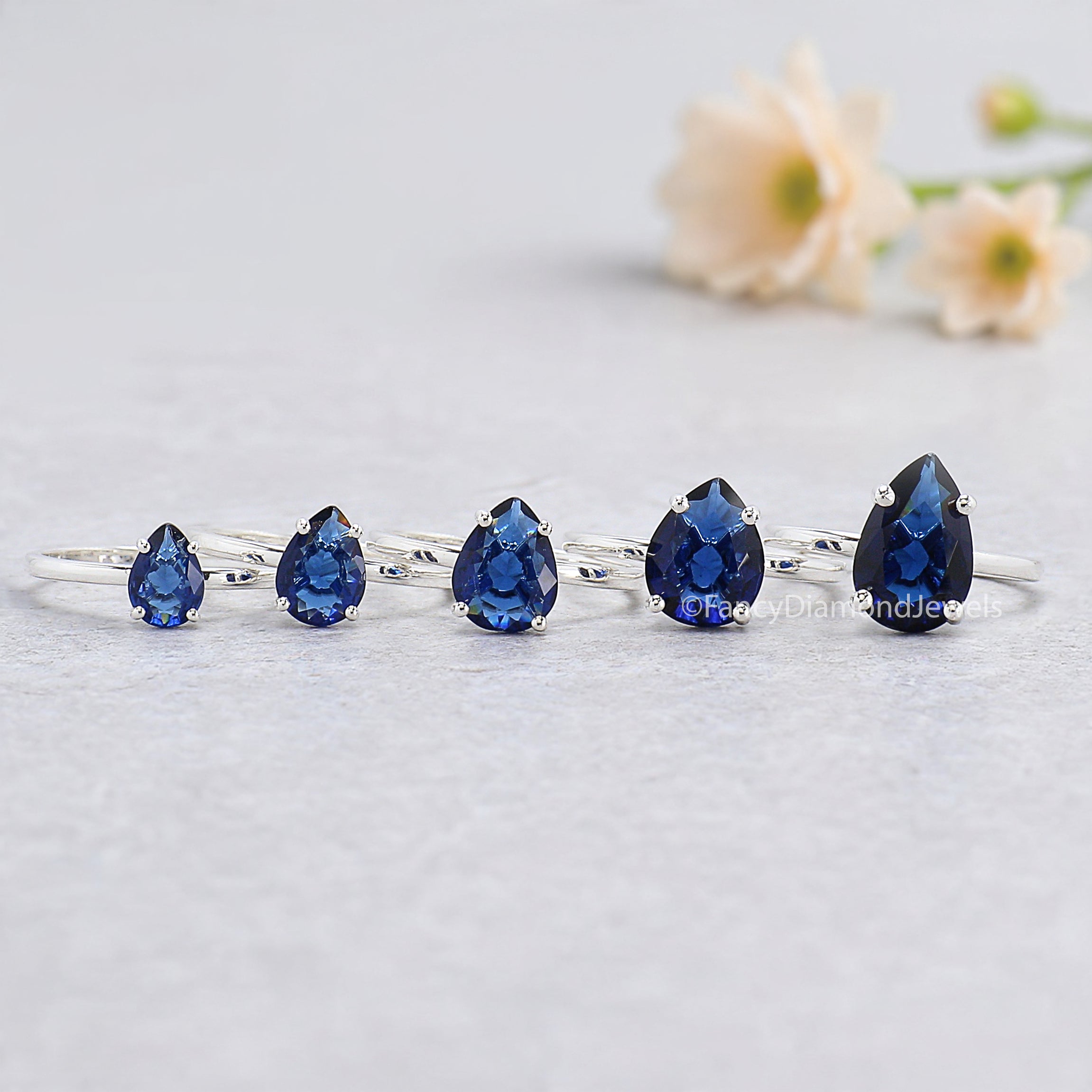 Pear Blue Sapphire engagement ring 12mm 10mm 9mm 8mm 7mm stone ring Simulant Solitaire ring Diamond ring Silver ring Gift for her FD547