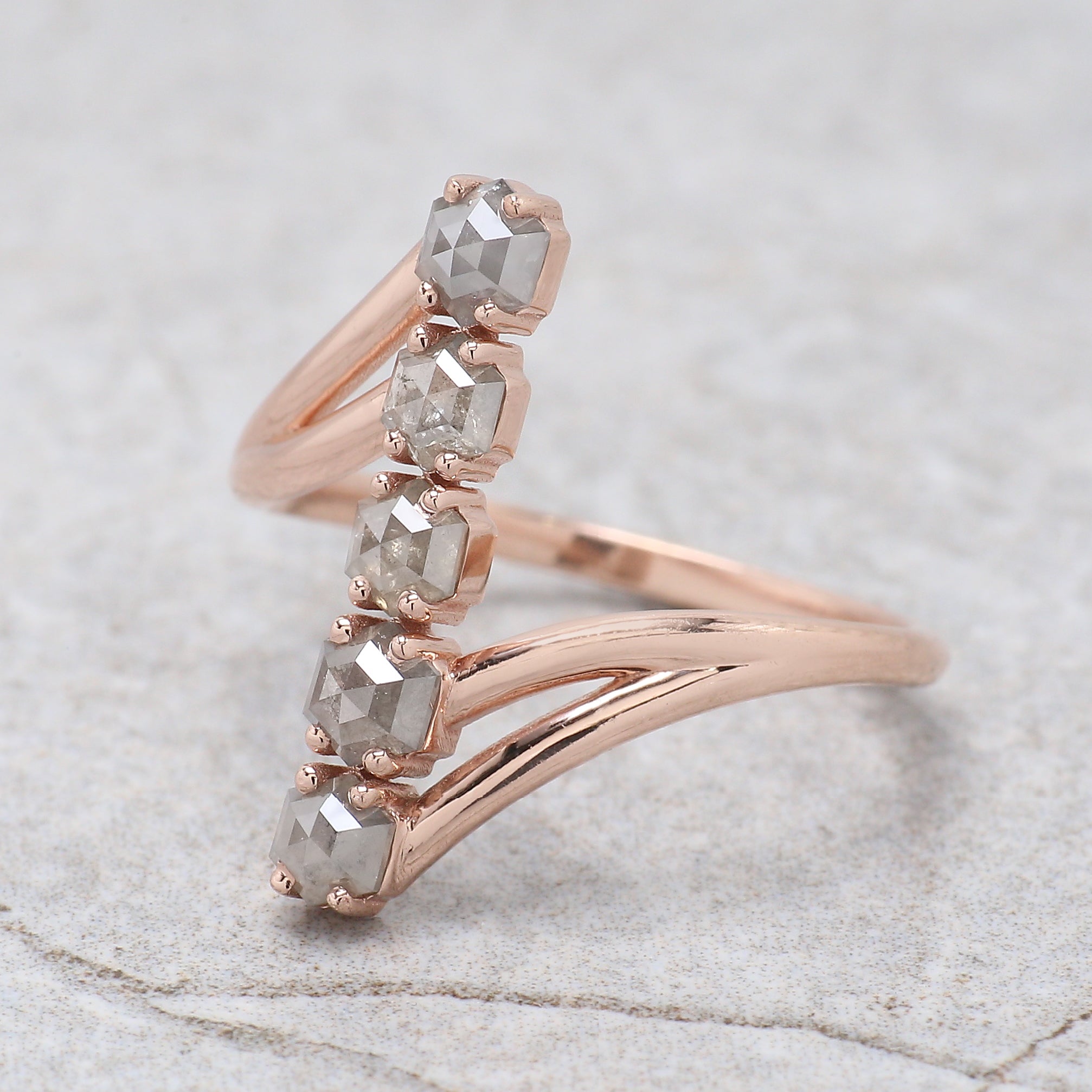 Hexagon Grey Color Diamond Ring 1.01 Ct 3.40 MM Hexagon Shape Diamond Ring 14K Solid Rose Gold Silver Engagement Ring Gift For Her QK1837
