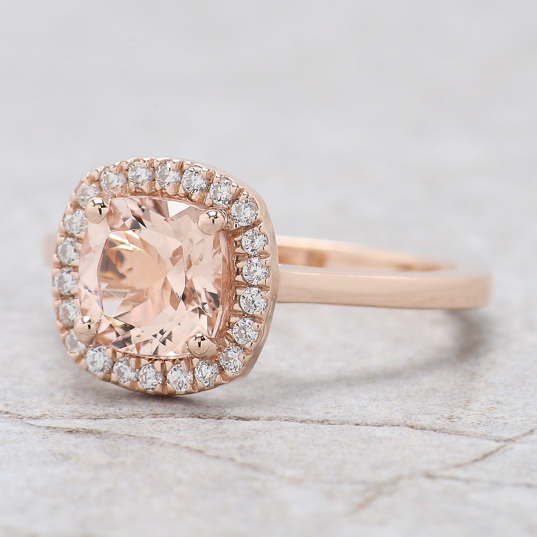 1.40 CT Cushion Cut Natural Morganite Engagement Ring Rose Gold Ring Cushion Wedding Ring Unique Vintage Halo Ring Gift For Her FD421
